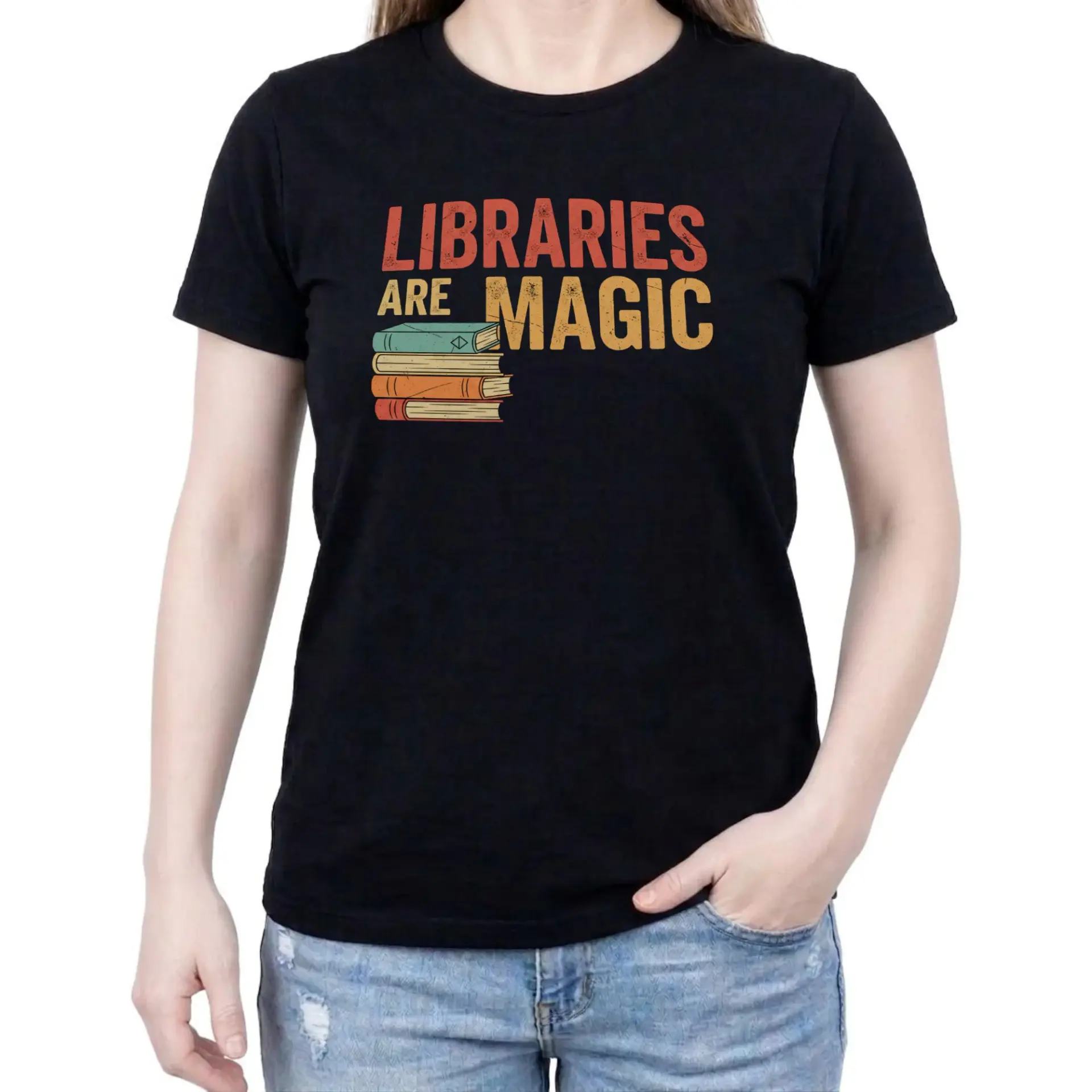 Graphic Tee Libraries Are Retro Book Lover Gift Unisex Crew Neck Short Sleeve Soft Casual Cotton T-Shirt