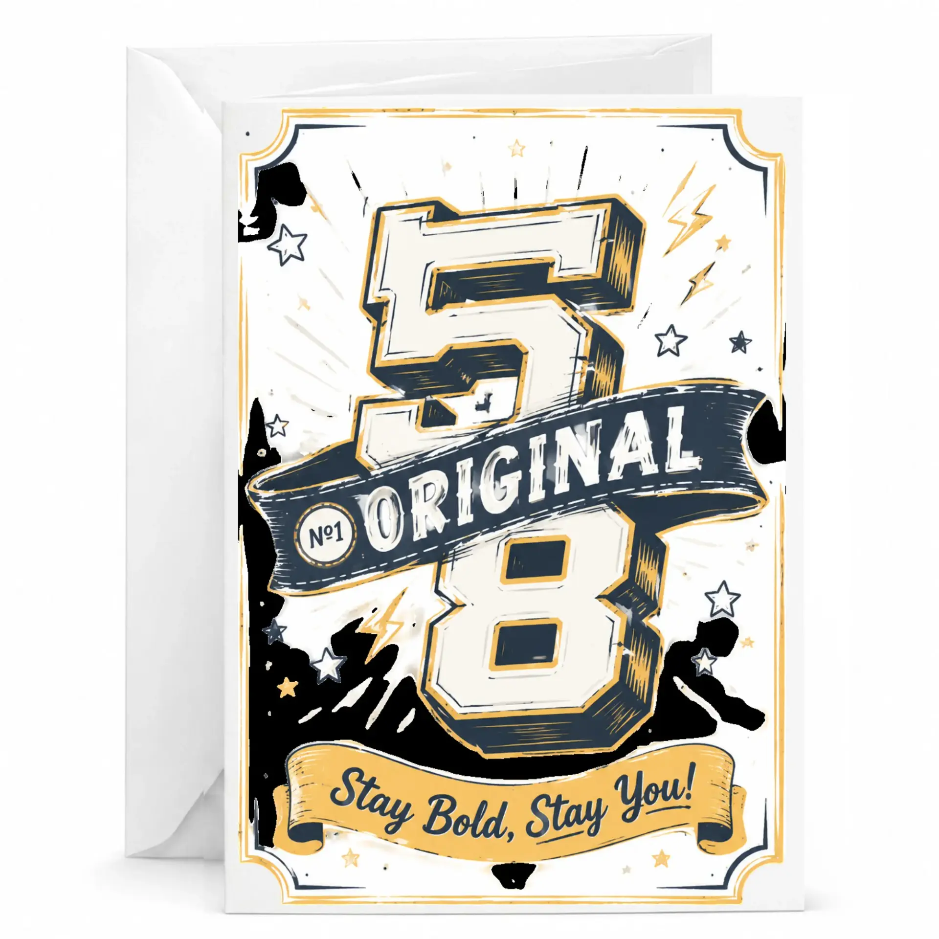 Birthday Card 58 Years Old Original Stay Bold Stay You Typography Design Premium Heavyweight Greeting Card with Envelope