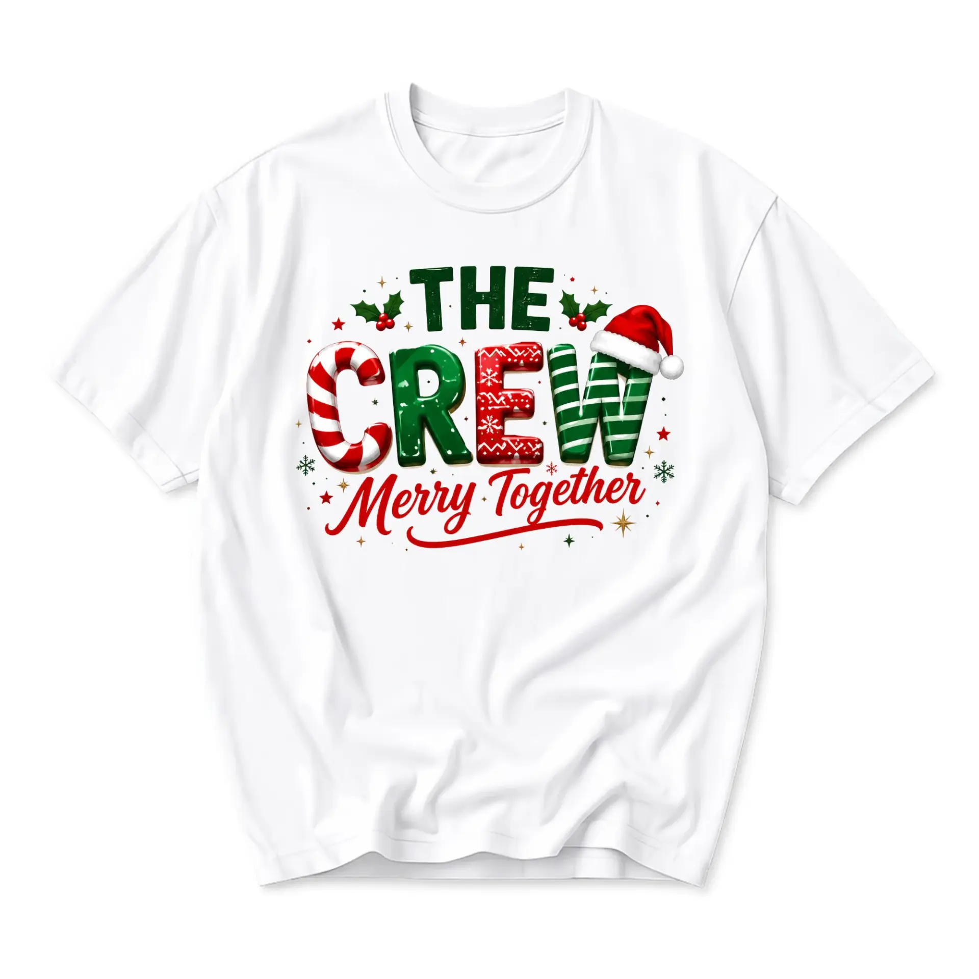 Funny Shirt the Crew Merry Together Christmas Graphic Tee Holiday Season Matching Outfit Casual Unisex Crew Neck T-Shirt