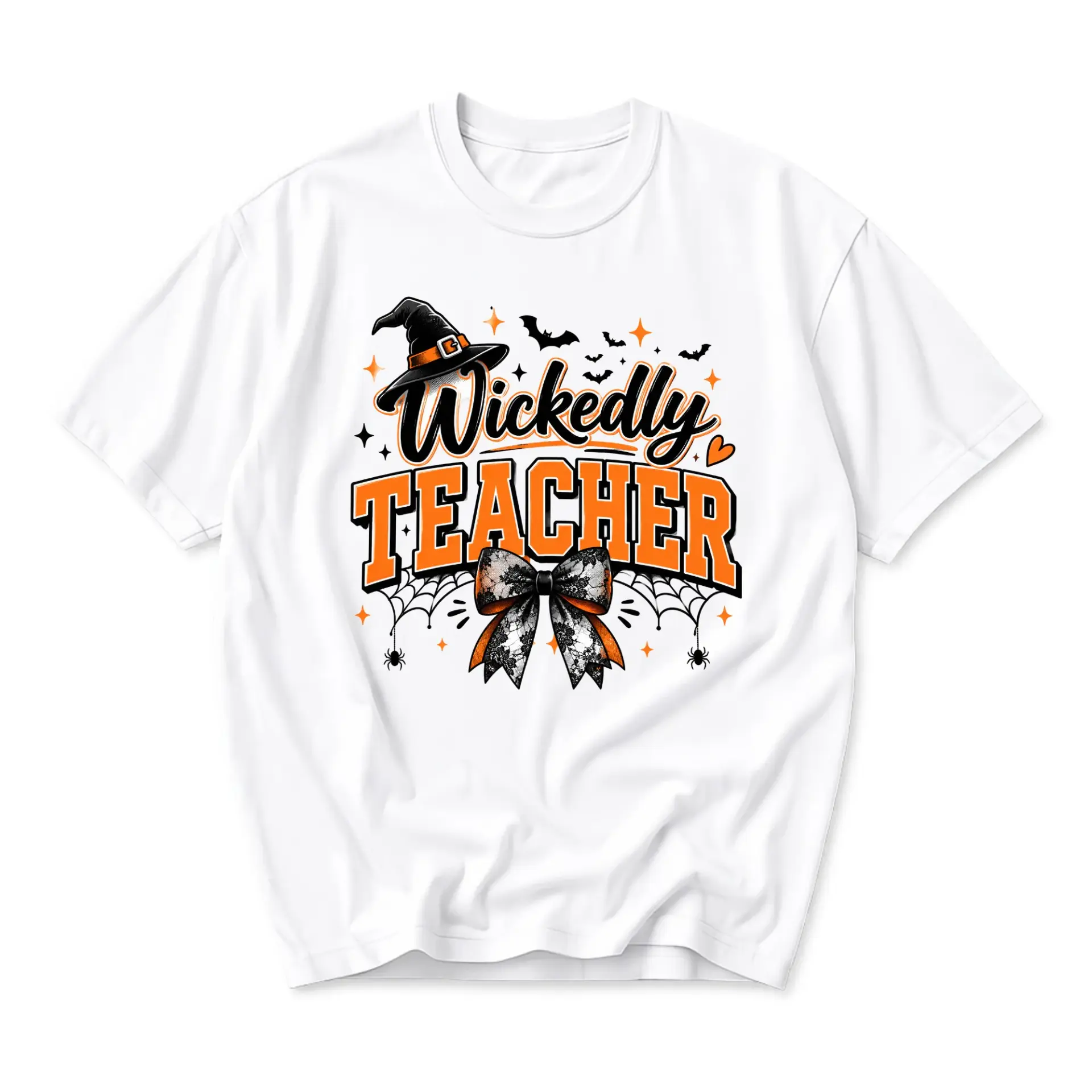 Funny Shirt Wickedly Teacher Halloween Graphic Tee Unisex Crew Neck Apparel for Educators Fall Theme Casual Cotton Top