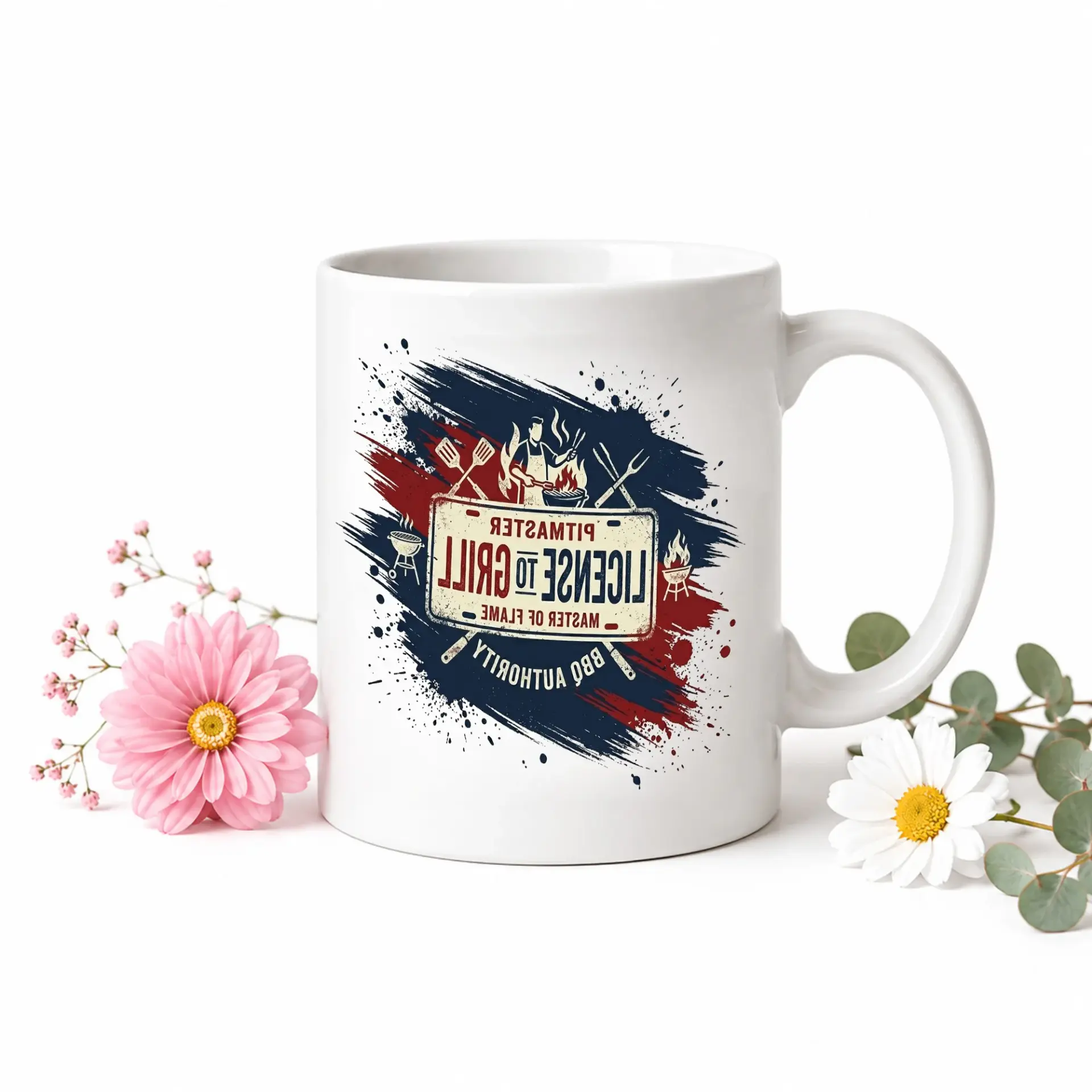 Funny Pitmaster License to Grill Coffee Mug Barbecue Authority Ceramic Cup for Outdoor Cooking and Backyard Grilling