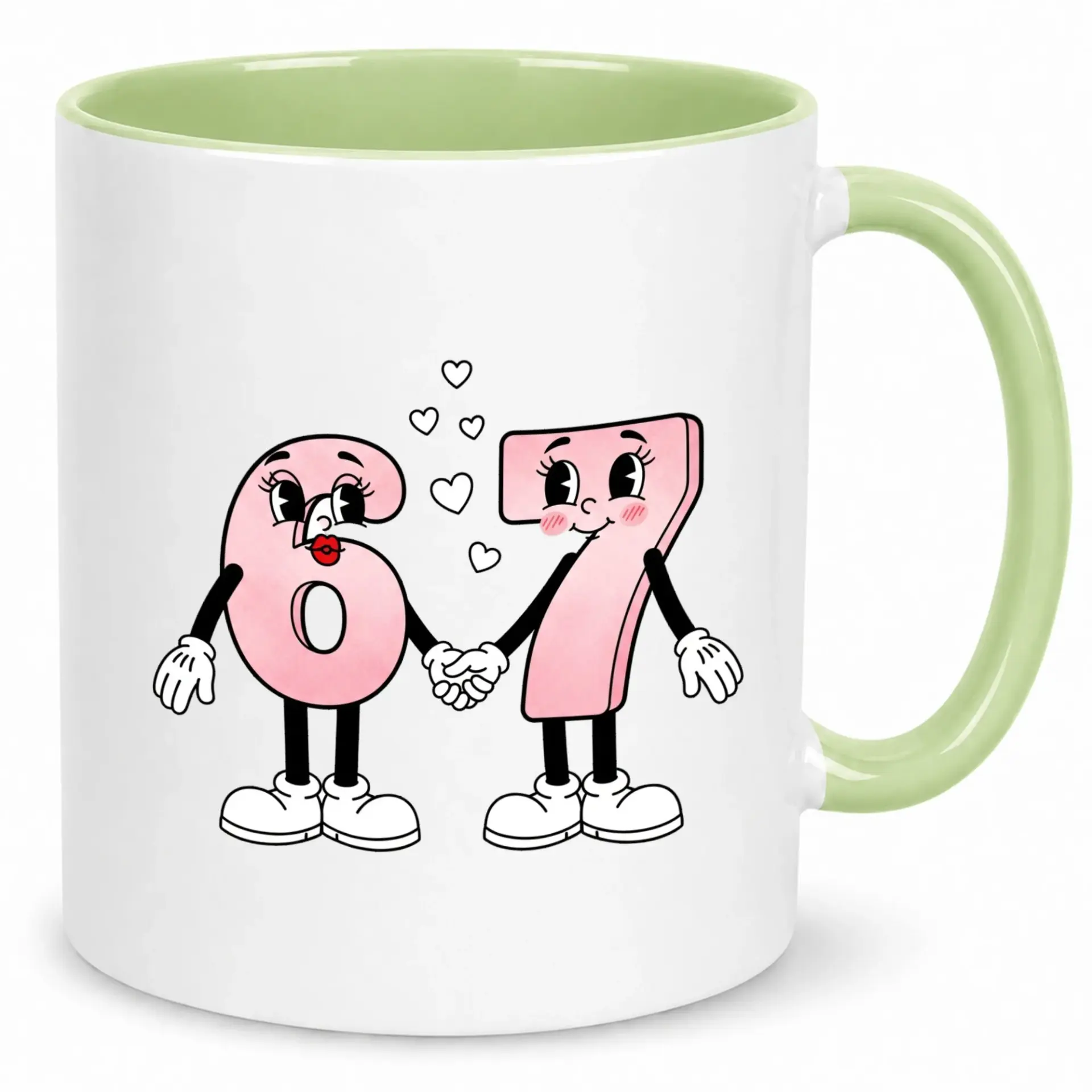 Funny Vintage Cartoon Numbers 6 and 7 Love Heart Ceramic Coffee Mug with Comfortable Handle, Unique Gift for Couples and Loved Ones