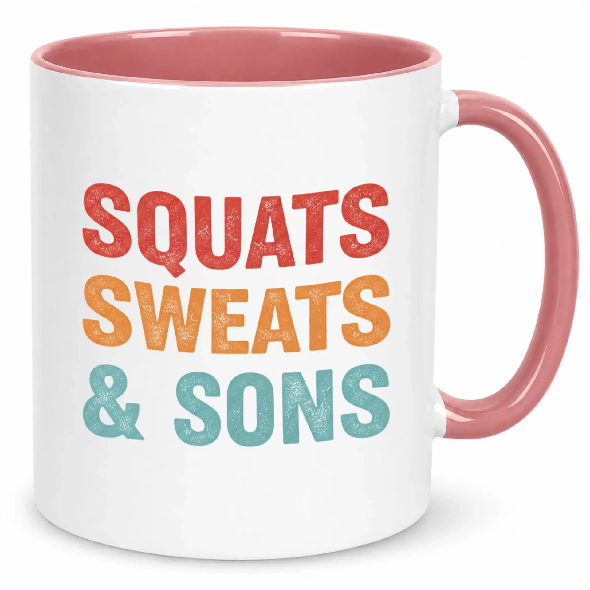 Funny Fitness & Family Coffee Mug Premium Ceramic Beverage Cup with Squats Sweats & Sons Design 11oz or 15oz Size Perfect for Home or Office