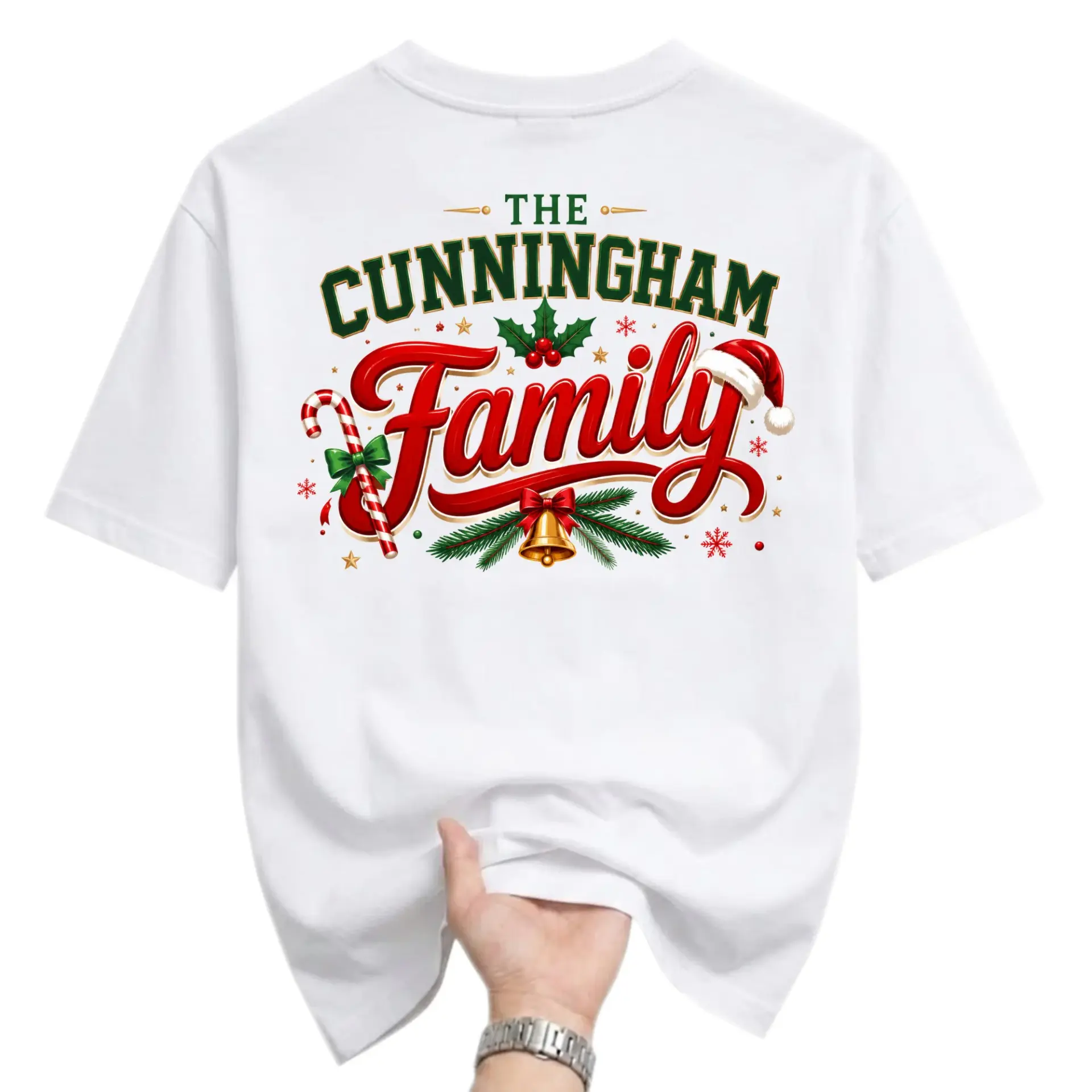 Graphic Tee the Cunningham Family Personalized Christmas Shirt Holiday Apparel Unisex Cotton Crew Neck Short Sleeve