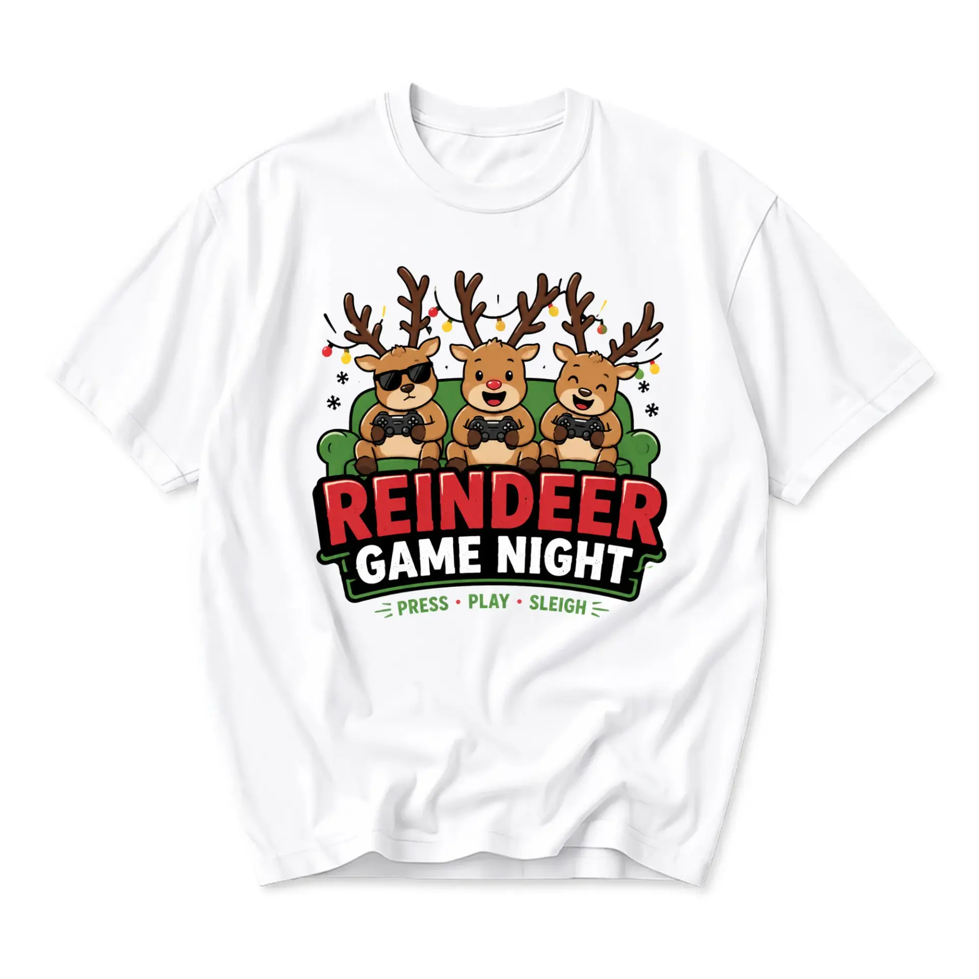 Funny Shirt Reindeer Game Night Graphic Tee Holiday Video Games Casual Unisex Crew Neck Short Sleeve Cotton Apparel