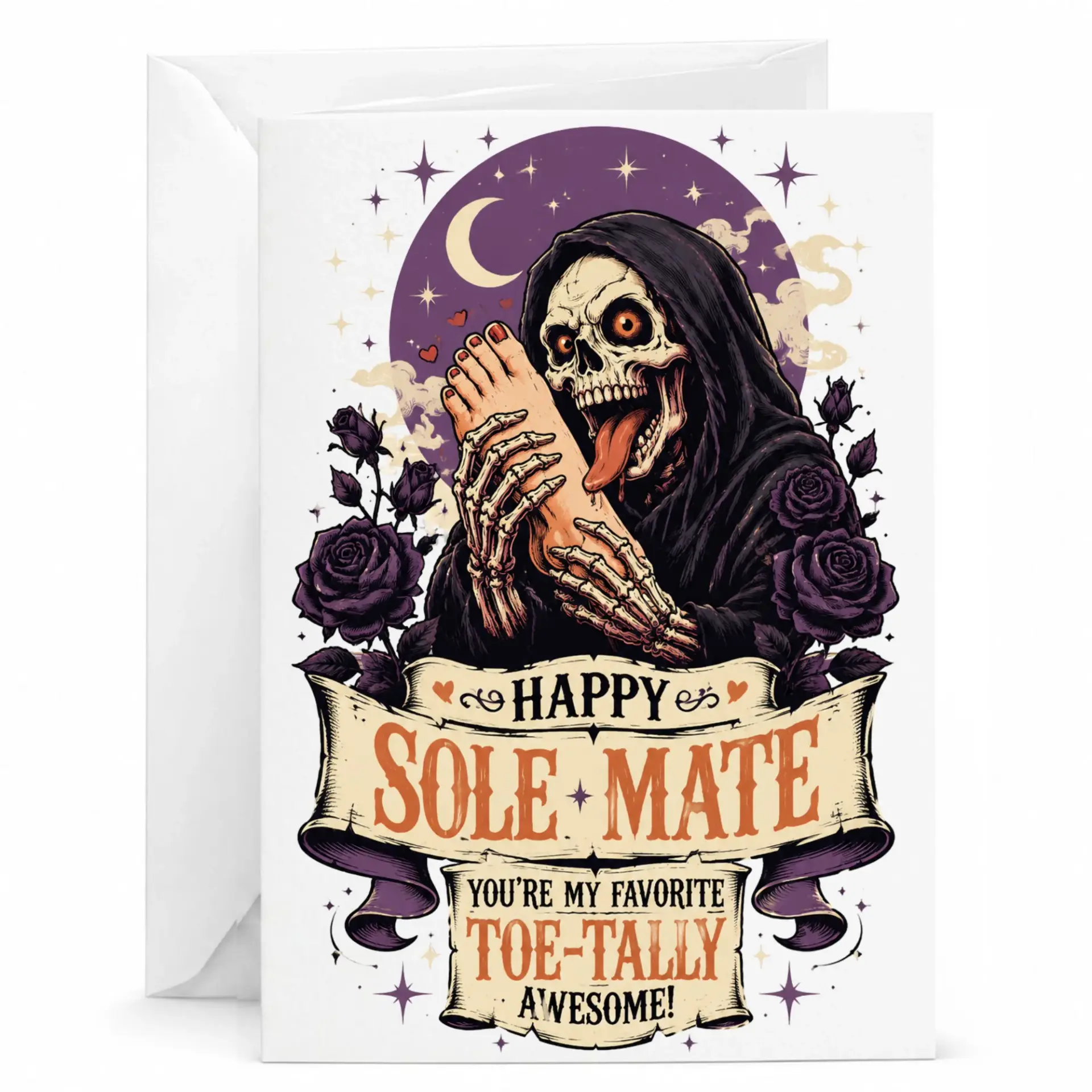 Funny Greeting Card Happy Sole Pun Illustration for Romantic Occasions Unique Dark Art Stationery