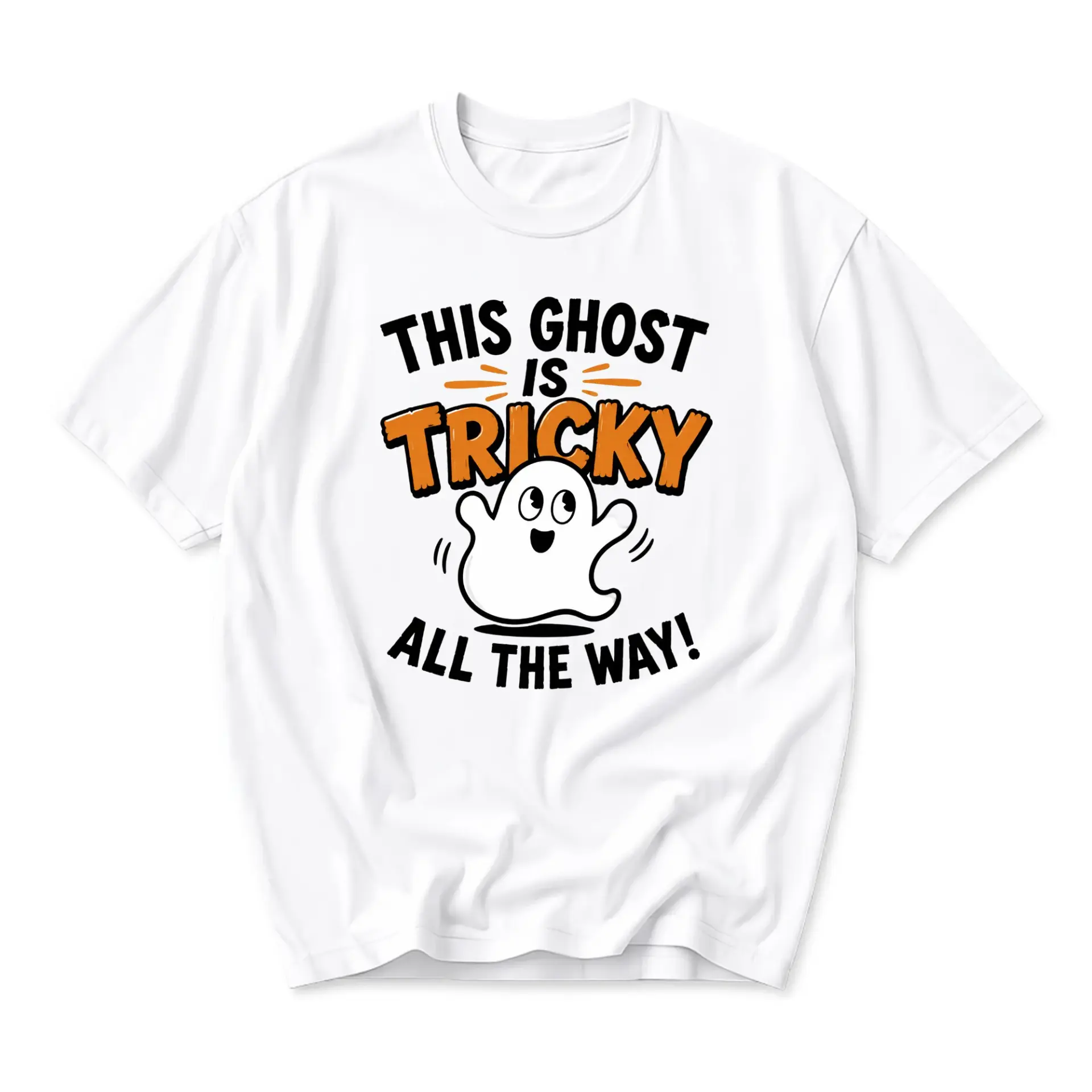 Funny Shirt This Ghost Is Tricky All the Way Graphic Tee Unisex Crew Neck Short Sleeve Casual Cotton Print Apparel