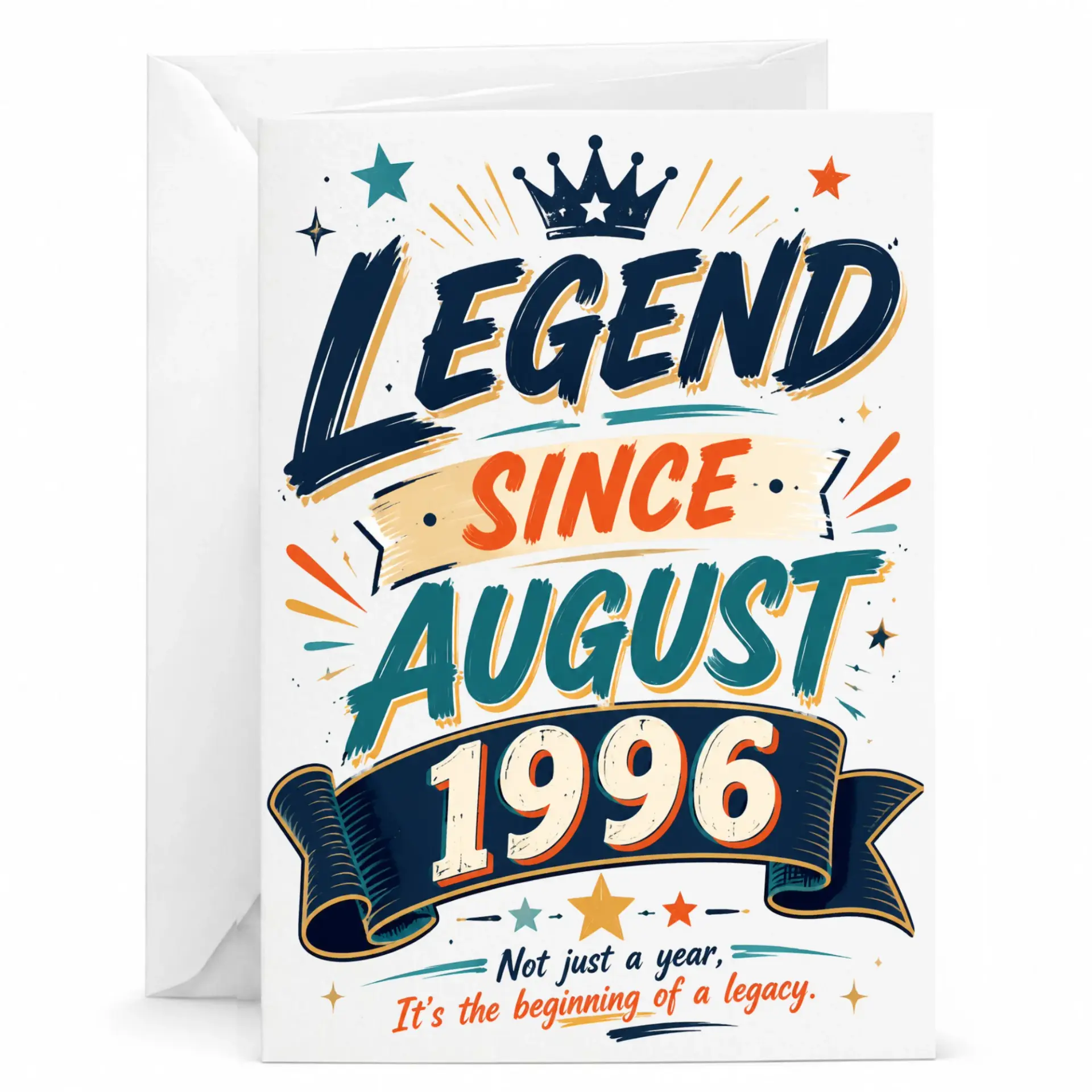 Birthday Card Legend Since August 1996 Decorative Typography Greeting Card for Milestone Celebration and Personal Note