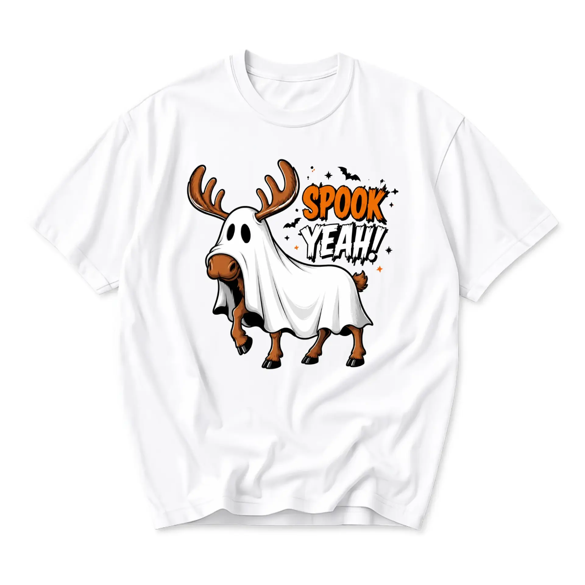 Funny Shirt Spook Yeah Moose Ghost Graphic Tee Casual Unisex Crew Neck Short Sleeve Top for Holiday Season Outfits