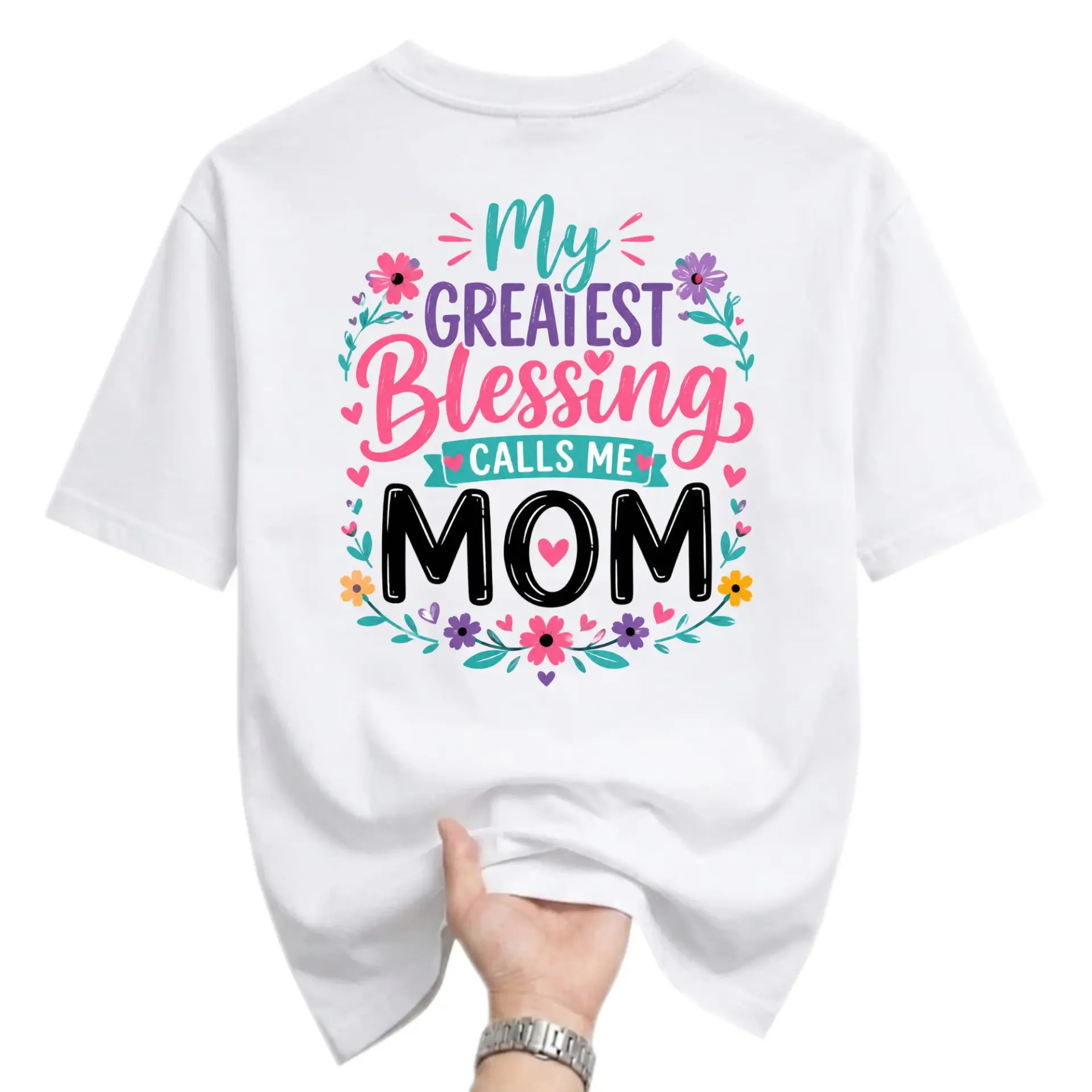 Graphic Tee My Greatest Blessing Calls Me Mom Floral Typography Unisex Casual Crew Neck Comfortable Cotton Shirt