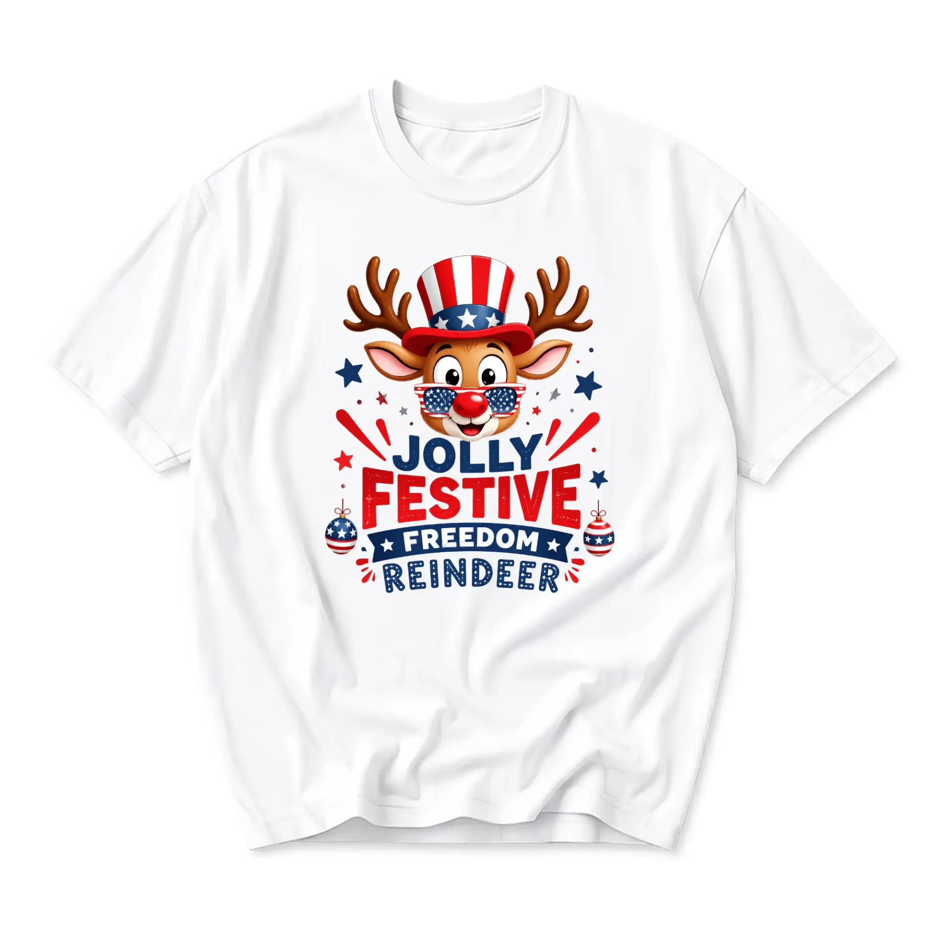 Funny Shirt Jolly Festive Freedom Reindeer Patriotic Holiday Graphic Tee