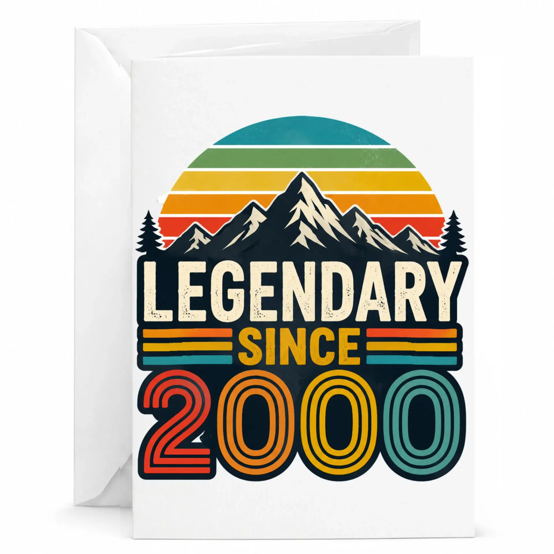 Birthday Card Legendary Since 2000 Vintage Sunset Mountain Design Folded Greeting Card with Matching White Envelope
