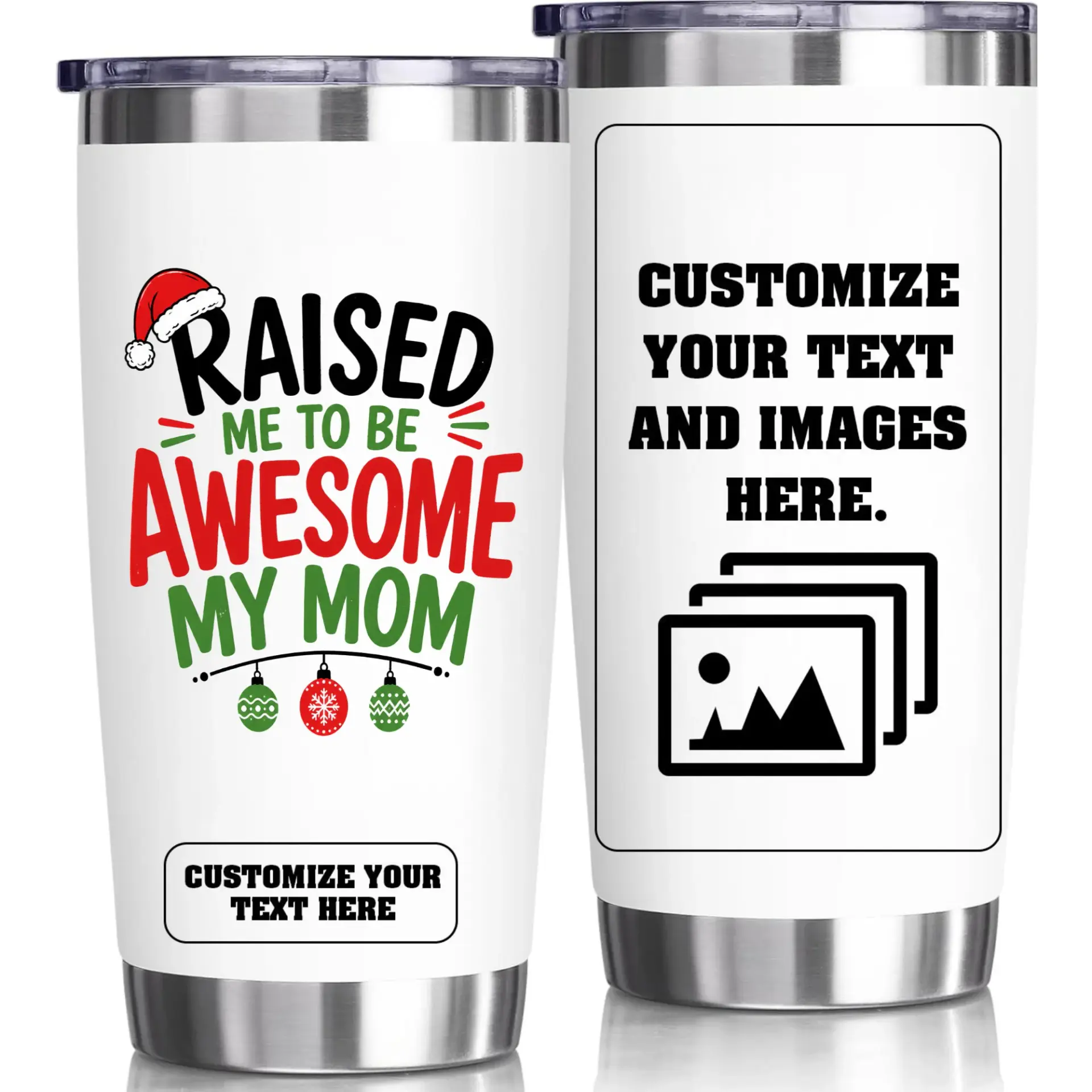 Stainless Steel Tumbler 20oz Personalized Holiday Gift for Mom Festive Christmas Drinkware Travel Cup Insulated Mug