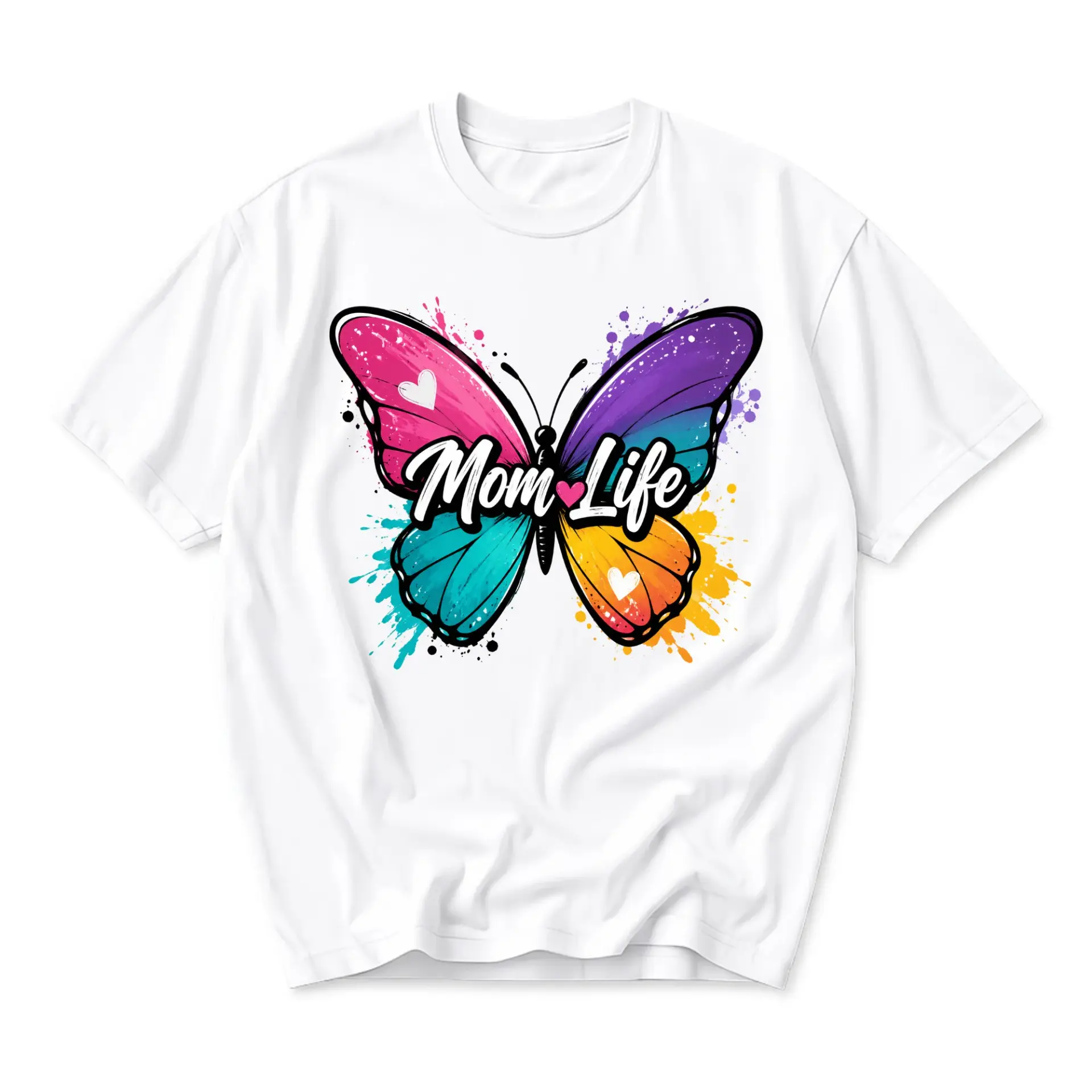 Graphic Tee Mom Life Butterfly Print Unisex Crew Neck Casual Shirt Comfortable Cotton Blend Short Sleeve Top White