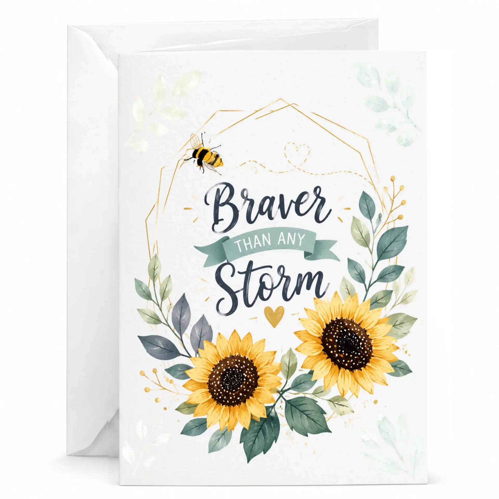 Greeting Card Braver Than Any Storm Inspirational Sunflower Floral Design for Encouragement and Support