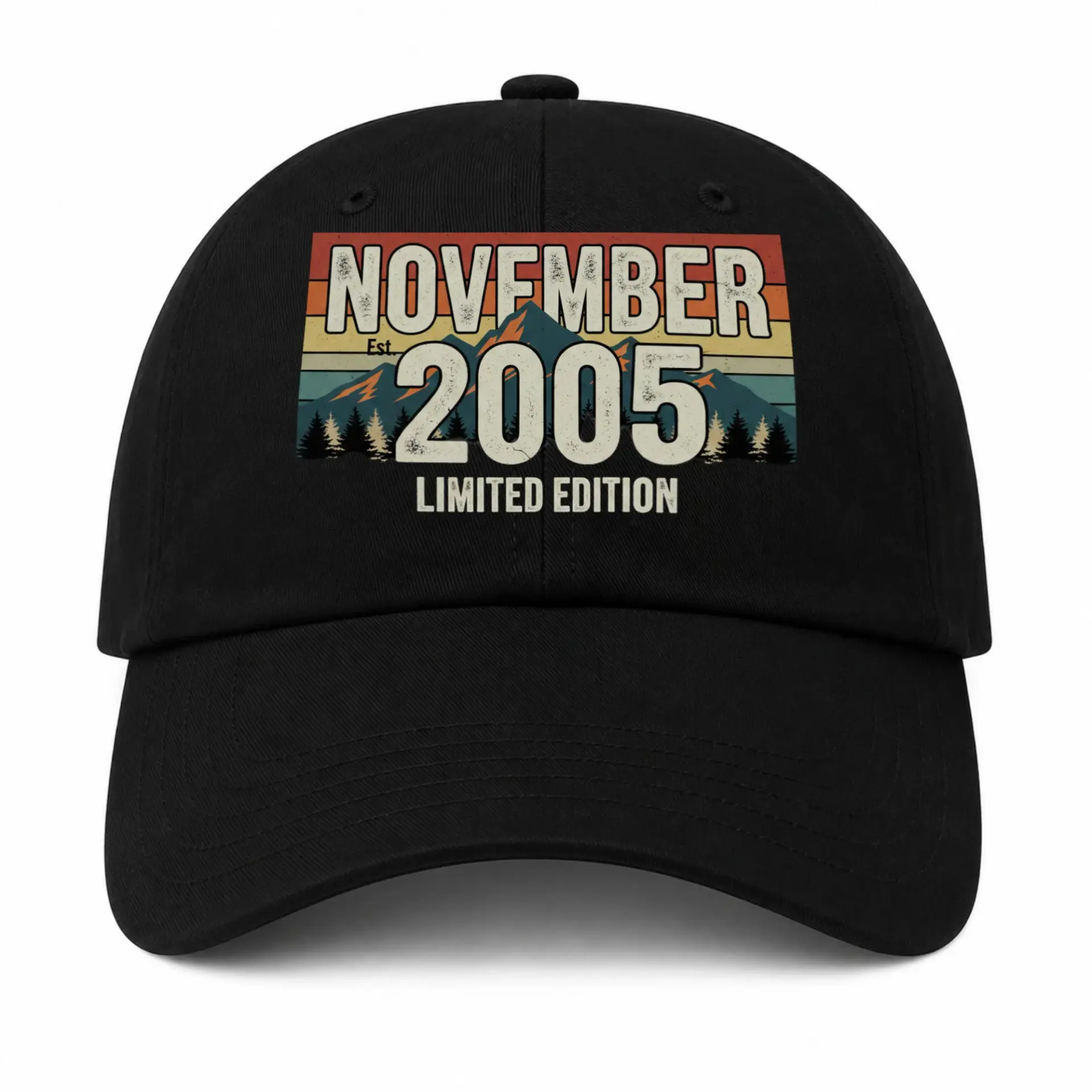 Baseball Cap Featuring Retro Mountain Range Graphic Design for Adults