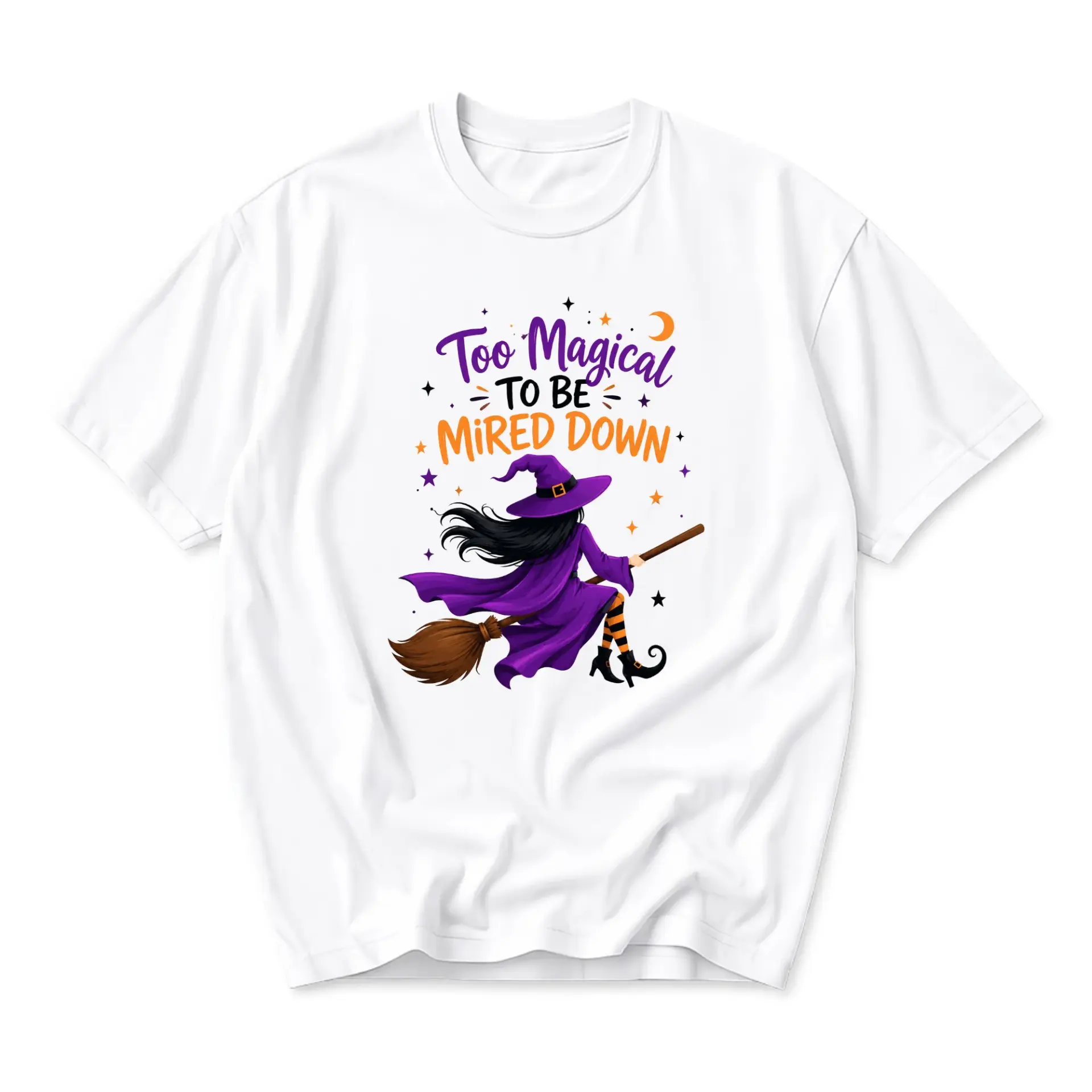 Funny Shirt Too Magical to Be Mired Down Witch Graphic Tee Unisex Casual Crew Neck Short Sleeve Cotton Apparel