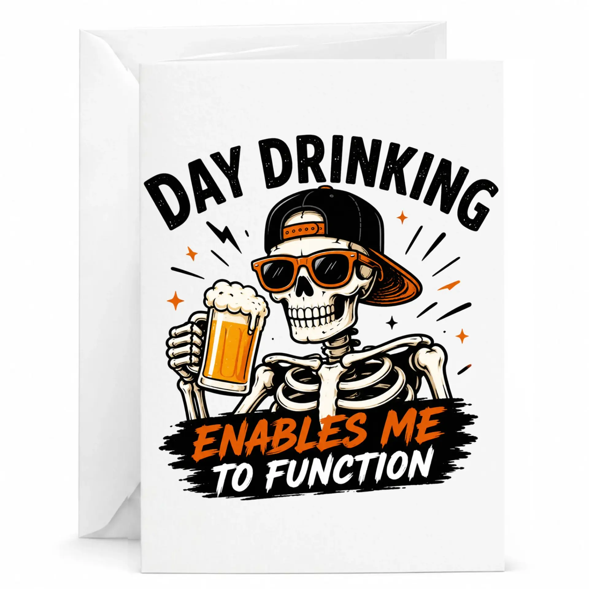 Funny Day Drinking Beer Skeleton Greeting Card for Friends and Family Unique Graphic Design Premium Stationery