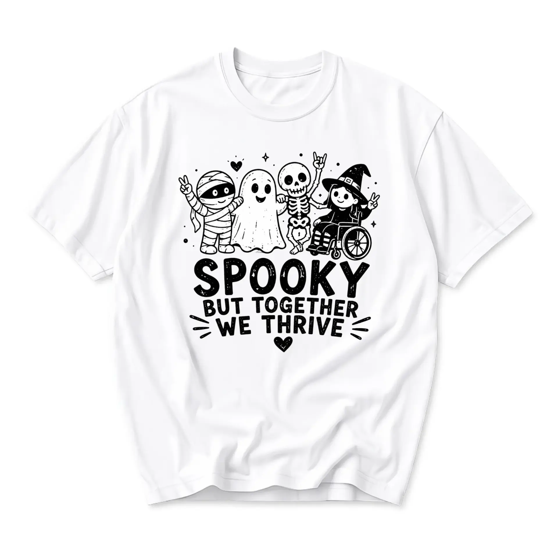 Graphic Tee Spooky but Together We Thrive Halloween Shirt Unisex Crew Neck Cotton Blend Casual Holiday Apparel