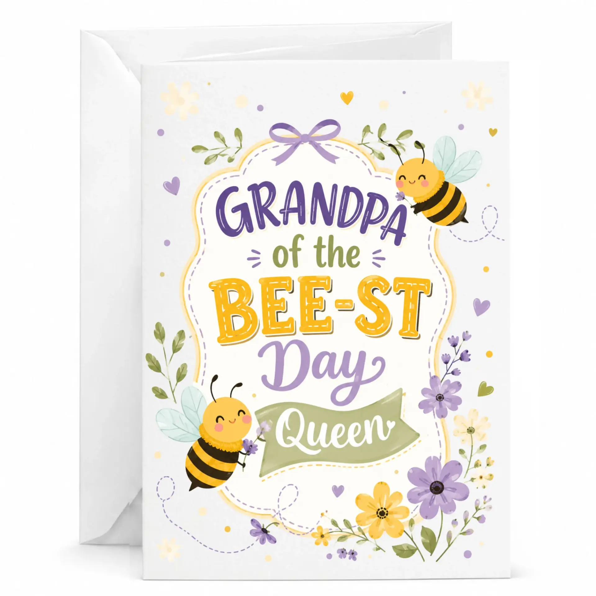 Funny Grandpa Birthday Card Featuring Cute Bee Illustration and Floral Design Greeting for Grandfathers