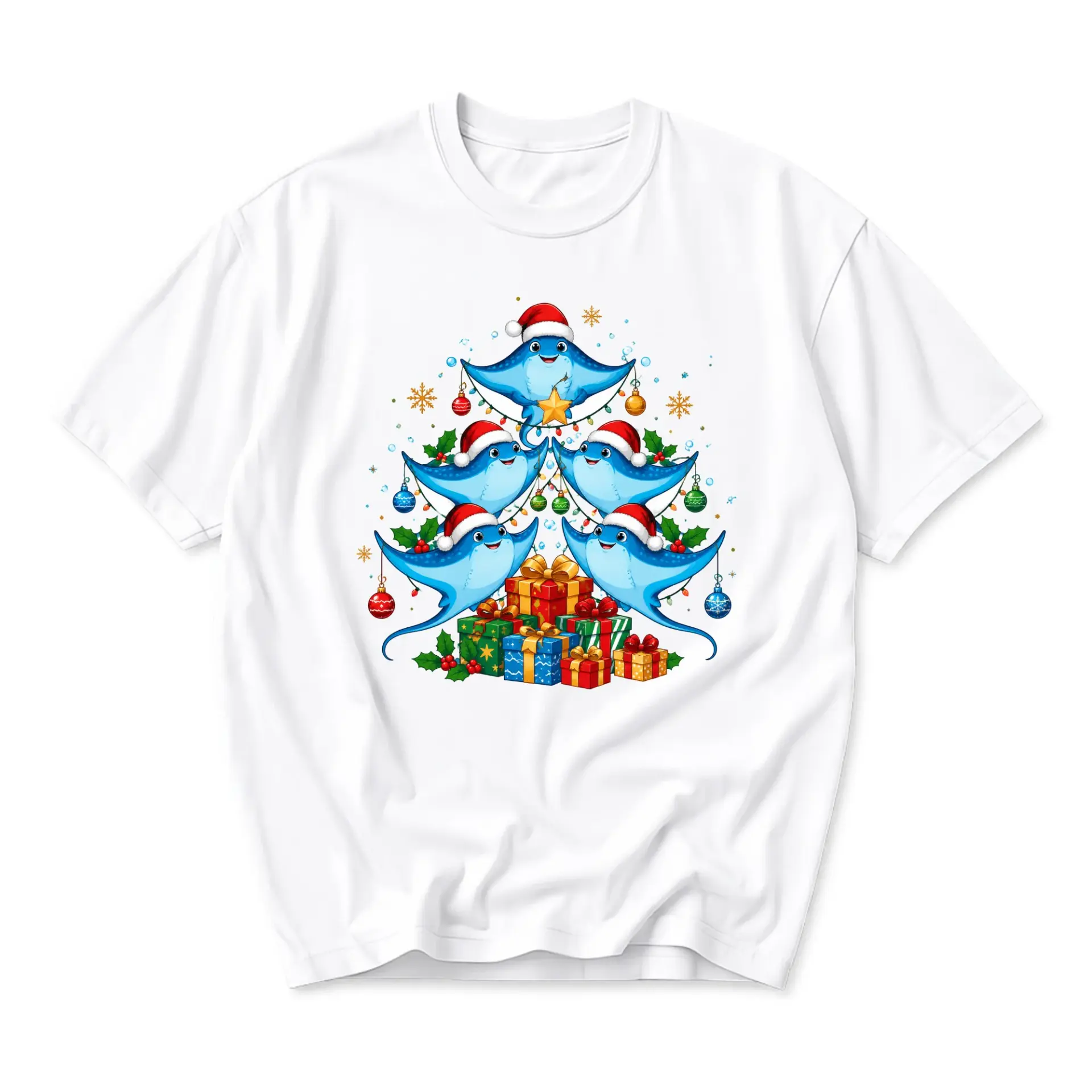 Graphic Tee Unisex Crew Neck Short Sleeve Holiday Stingray Tree Print Shirt