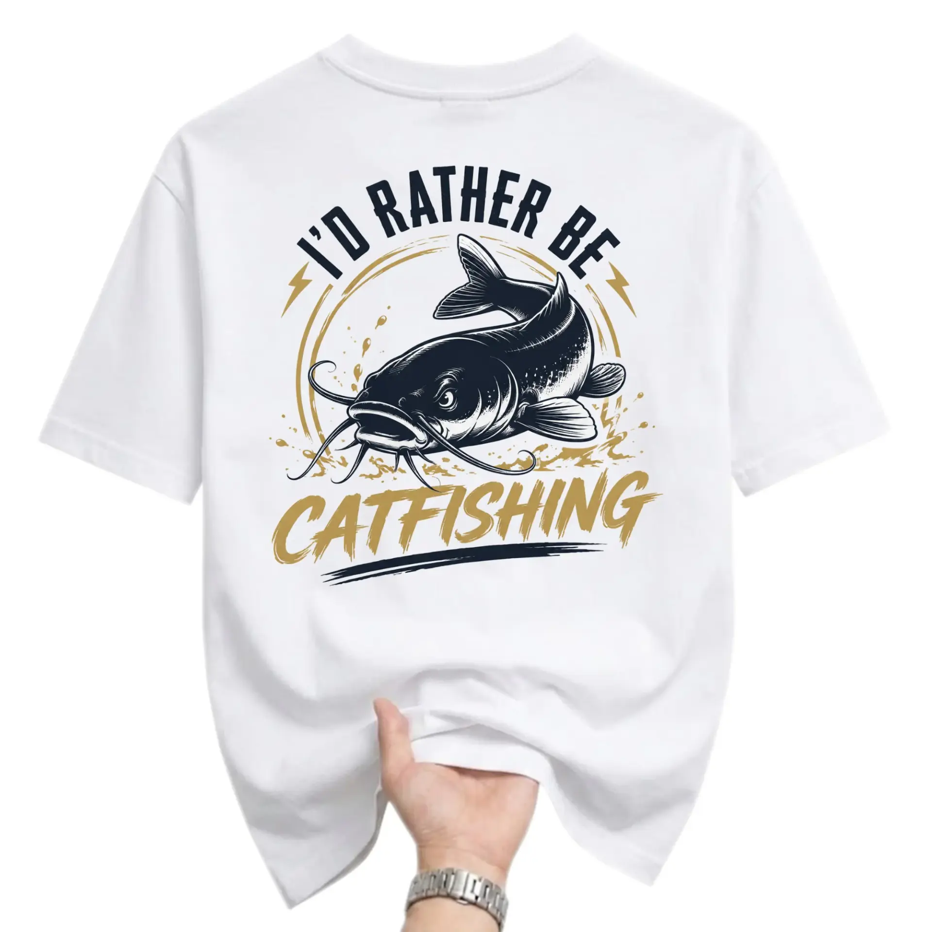 Funny Shirt I'd Rather Be Catfishing Graphic Tee Unisex Casual Cotton Crew