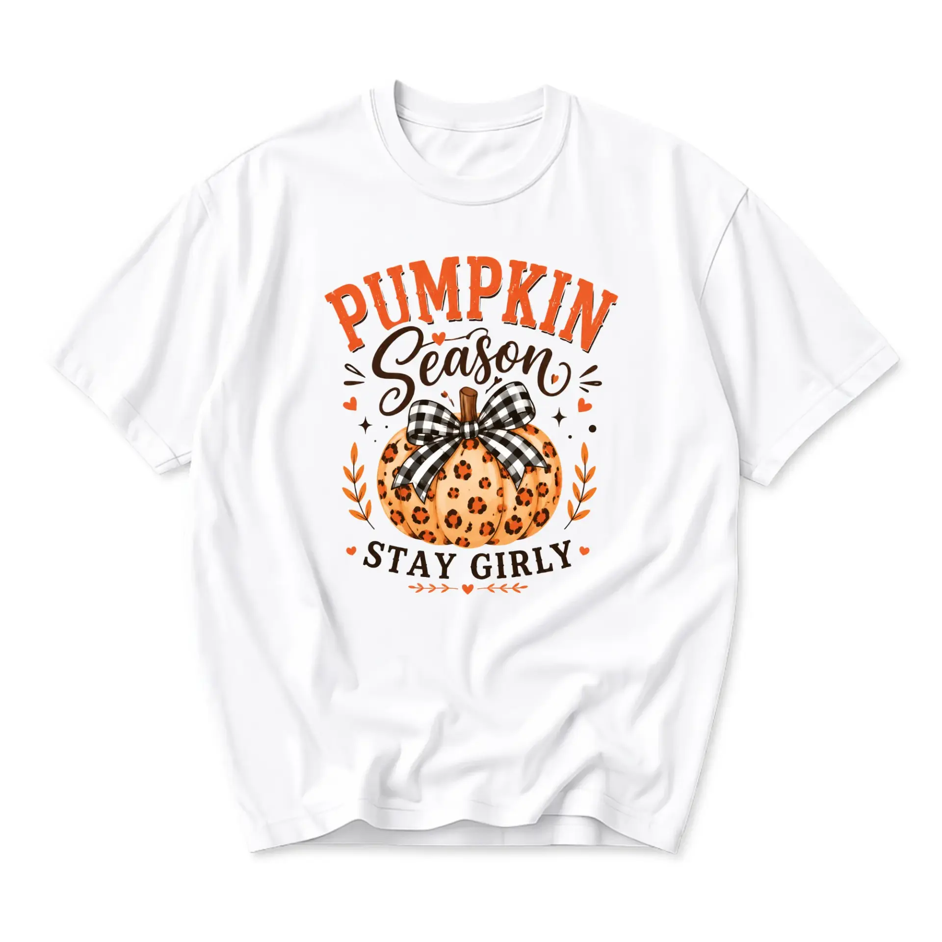 Graphic Tee Pumpkin Season Stay Girly Fall Aesthetic Shirt Unisex Crew Neck Short Sleeve Autumn Botanical Print Top