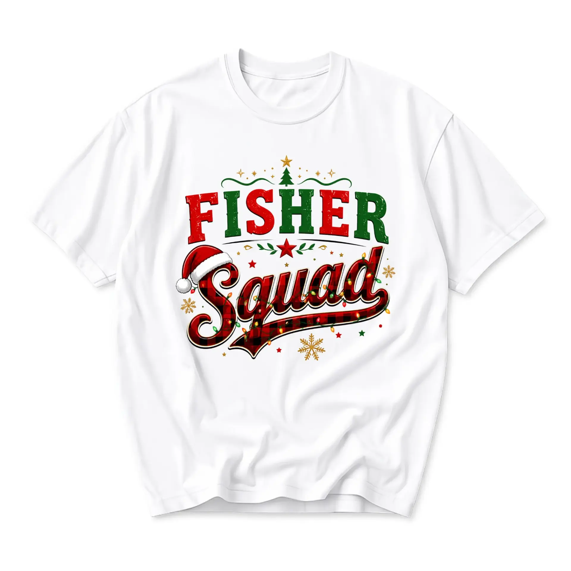 Graphic Tee Fisher Squad Holiday Shirt Unisex Crew Neck Short Sleeve Top for Casual Everyday Wear and Seasonal Events