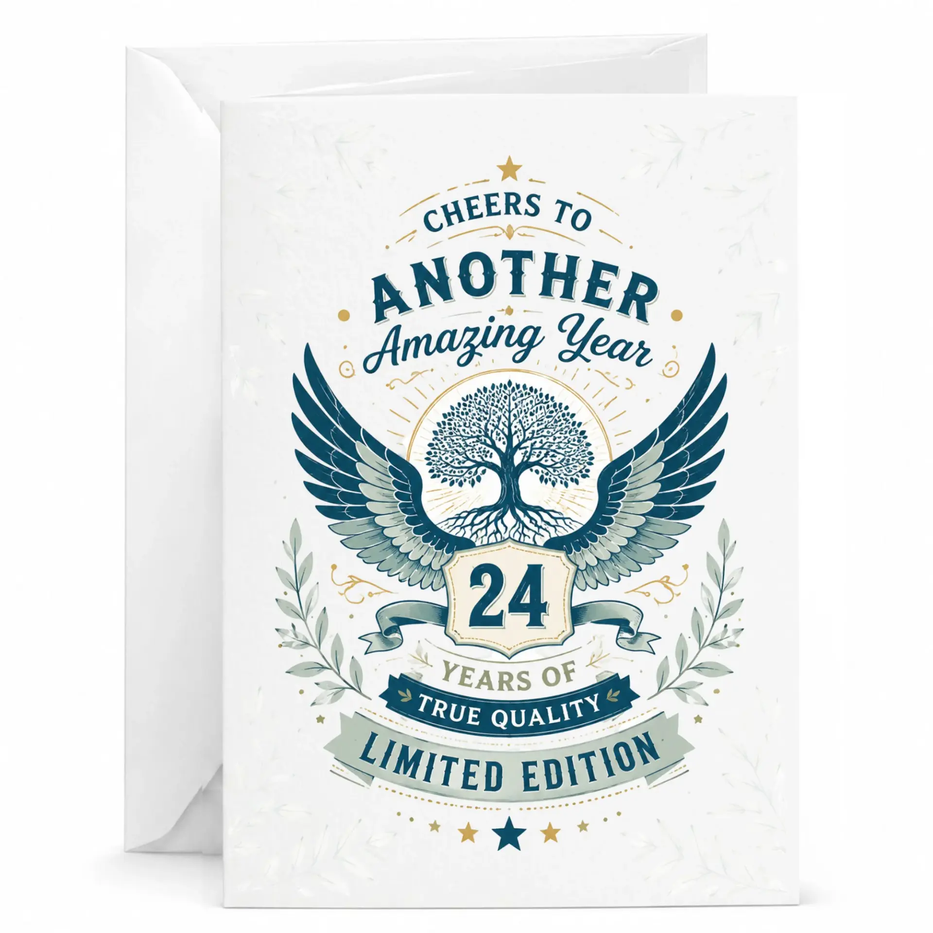 Birthday Card for 24th Birthday Cheers to Another Amazing Year Elegant Typography and Tree Wing Design Greeting Card