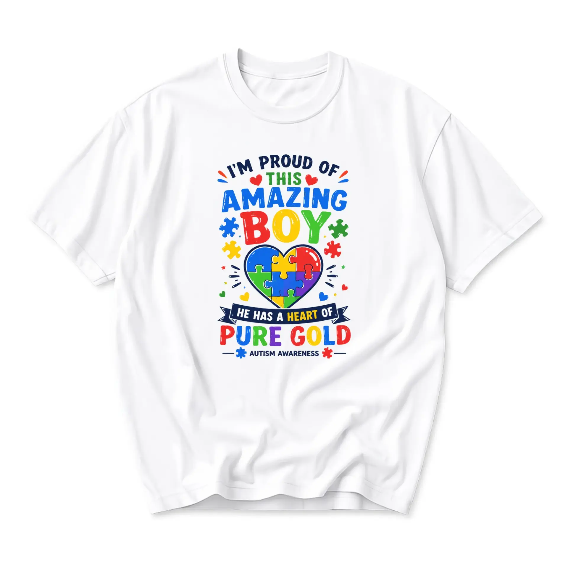T-shirt Unisex Graphic Tee Autism Awareness Heart Puzzle Print Casual