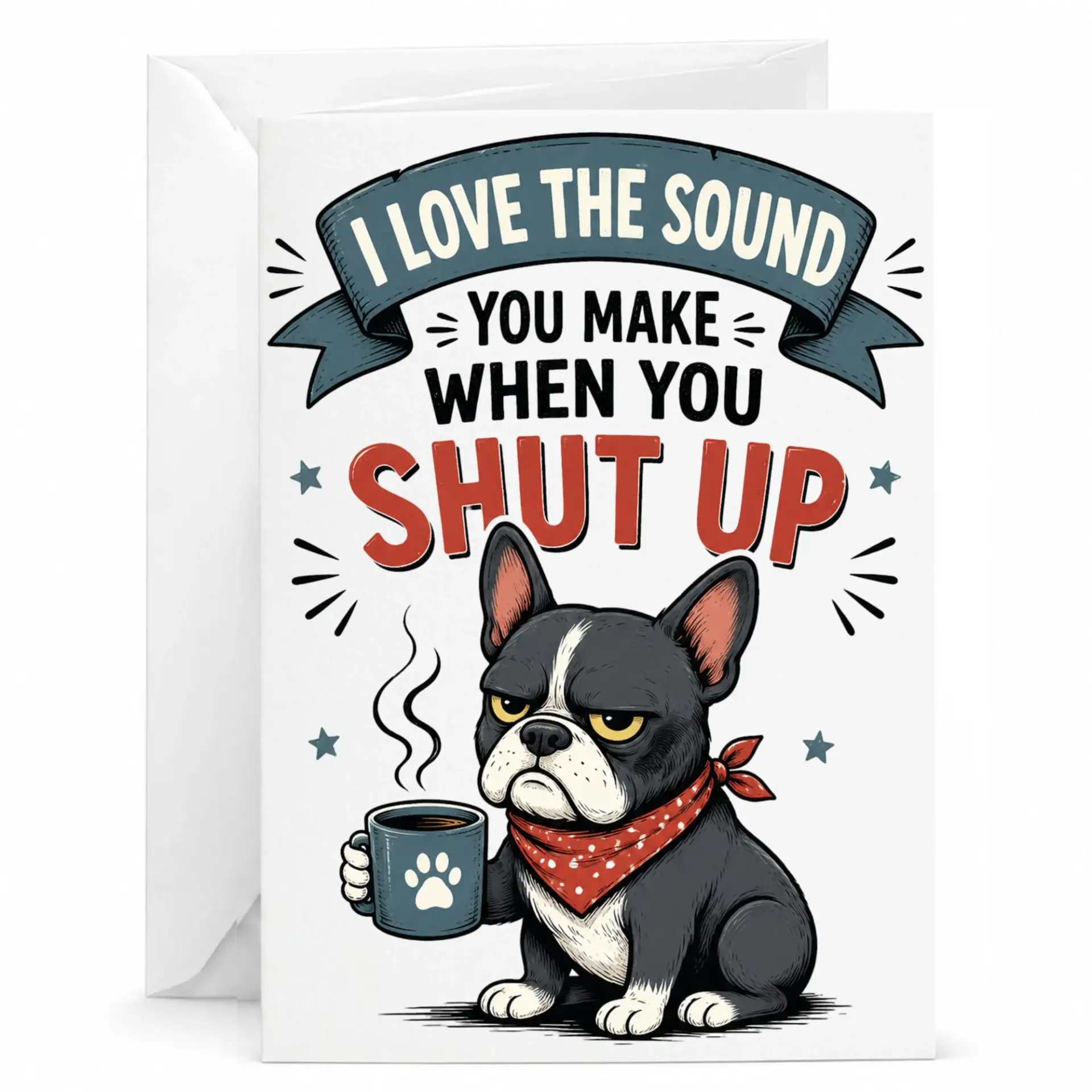Funny Dog Greeting Card for Sarcastic Friends Humorous Design with Coffee Mug 5x7 Inches