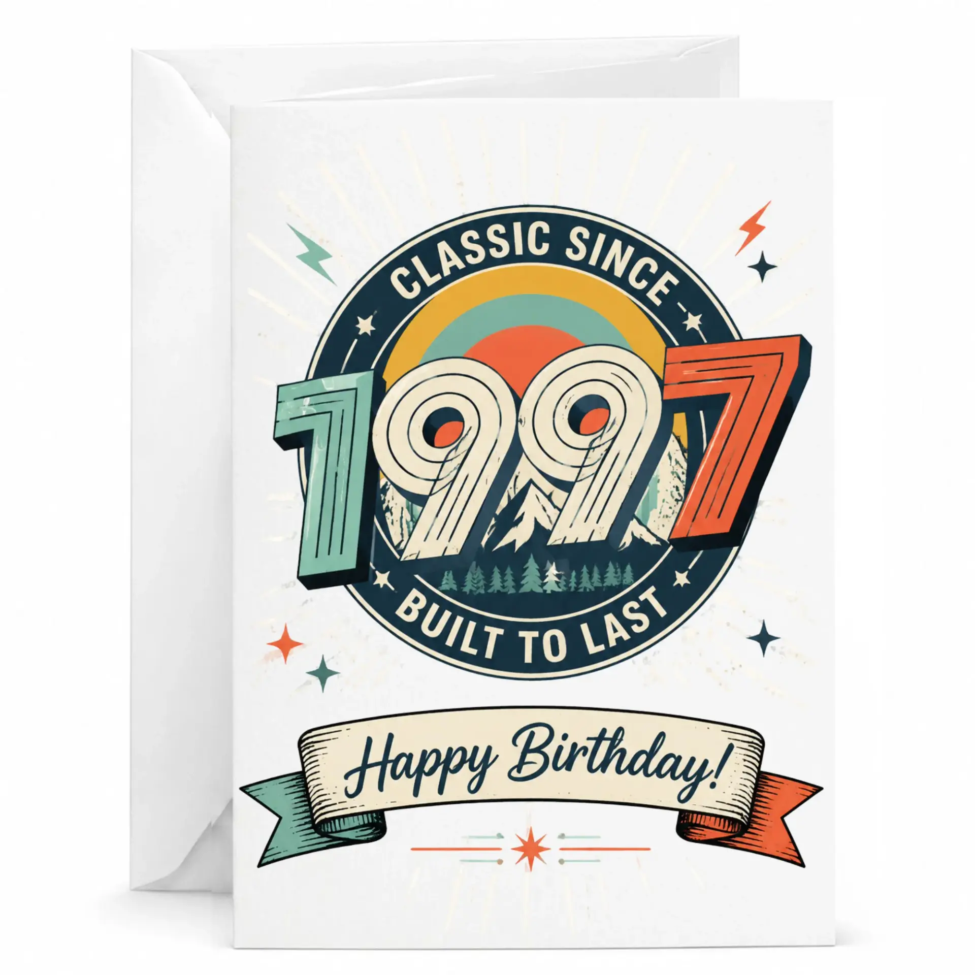 Birthday Card Classic Since 1997 Vintage Style Greeting Card Retro Mountain Theme Design for Milestone Celebrations