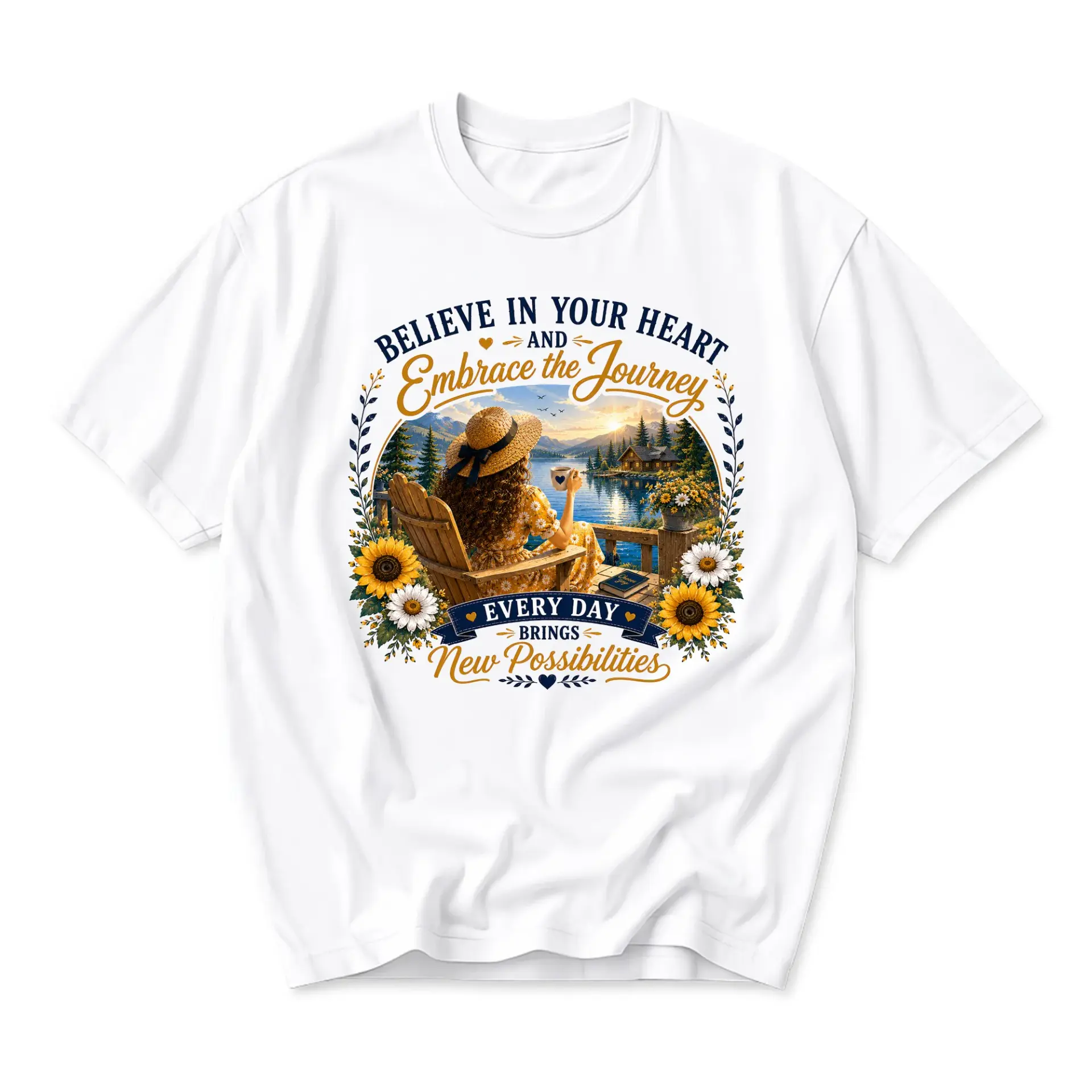 Graphic Tee Believe in Your Heart and Embrace the Journey Inspirational Nature Quote Print Unisex Crew Neck Casual Shirt