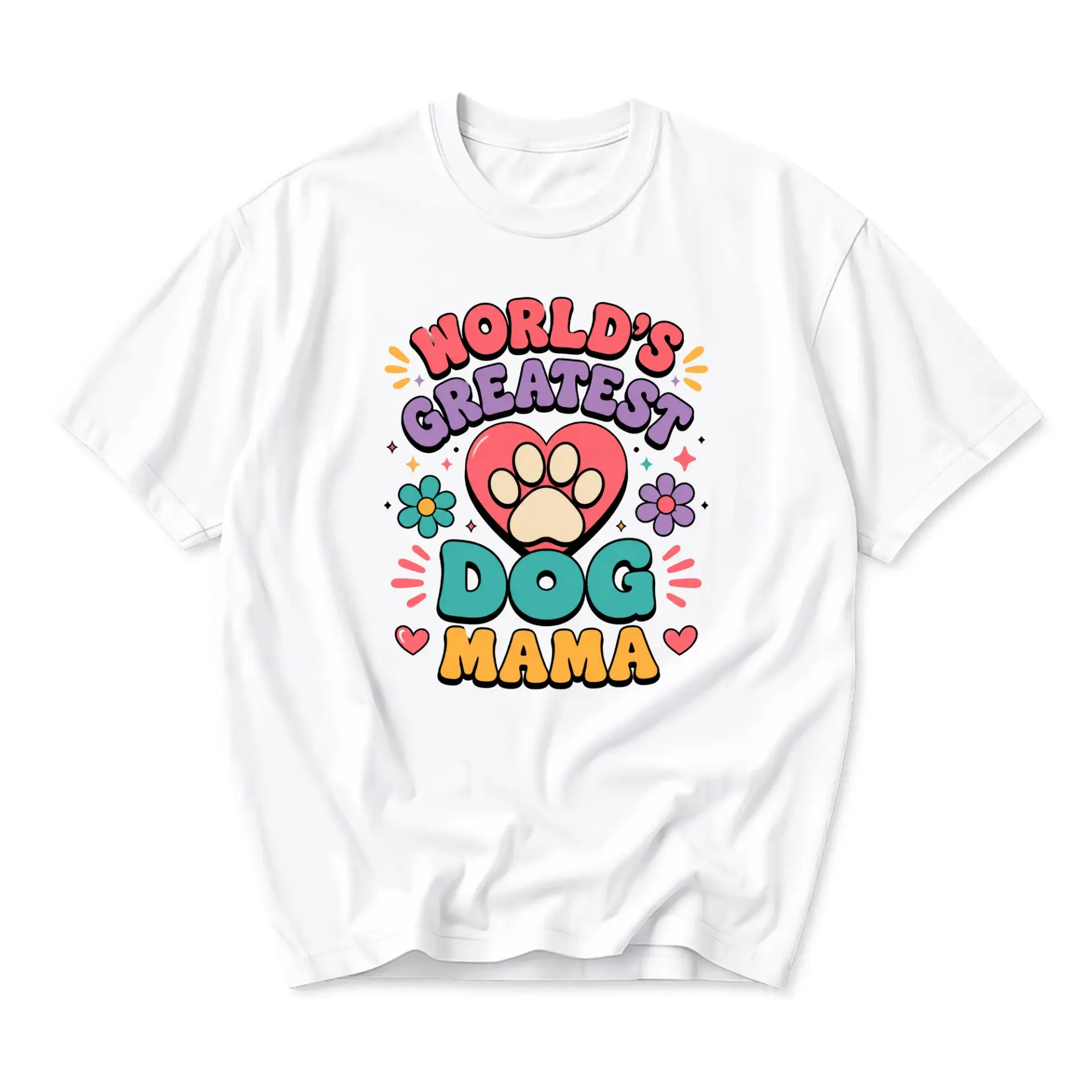 Graphic Tee World's Greatest Dog Mama Retro Style Print Casual Short Sleeve