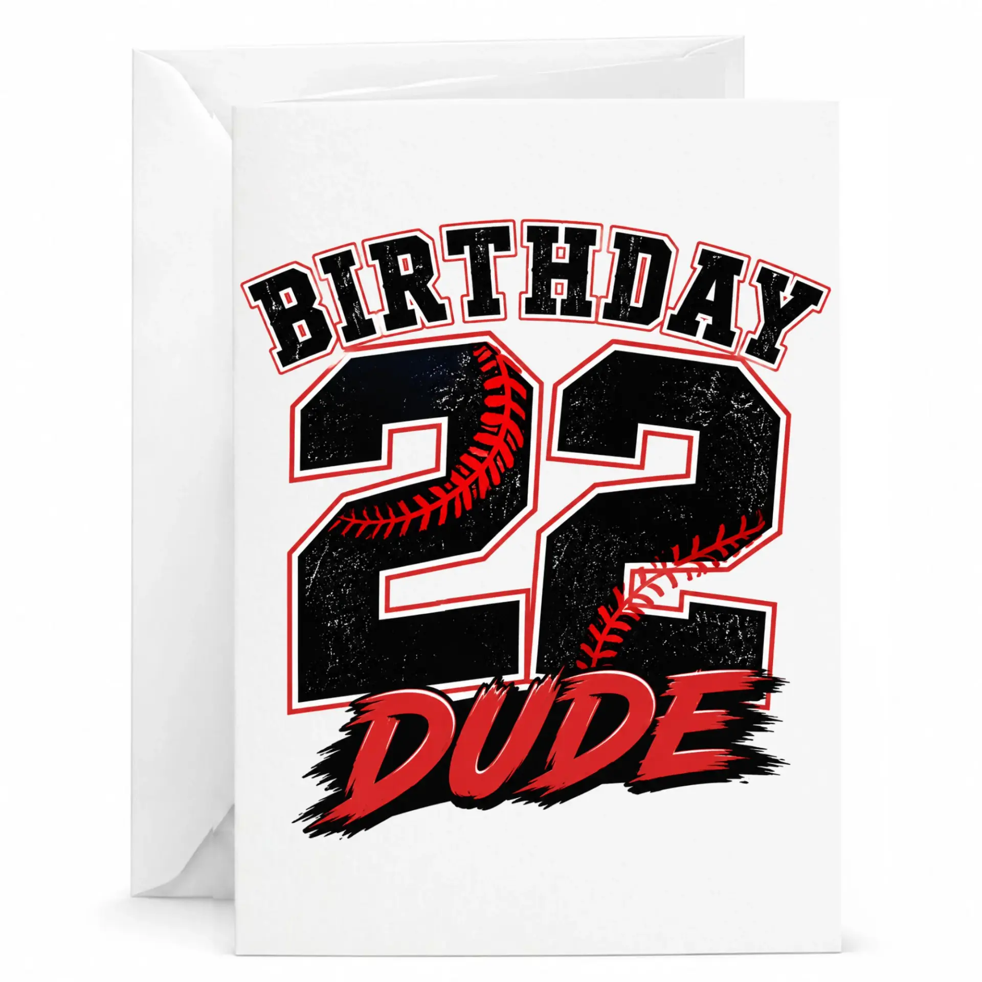 Birthday Card 22 Dude Baseball Sports Theme Greeting Card for Twenty-Second Birthday Celebration with Matching Envelope