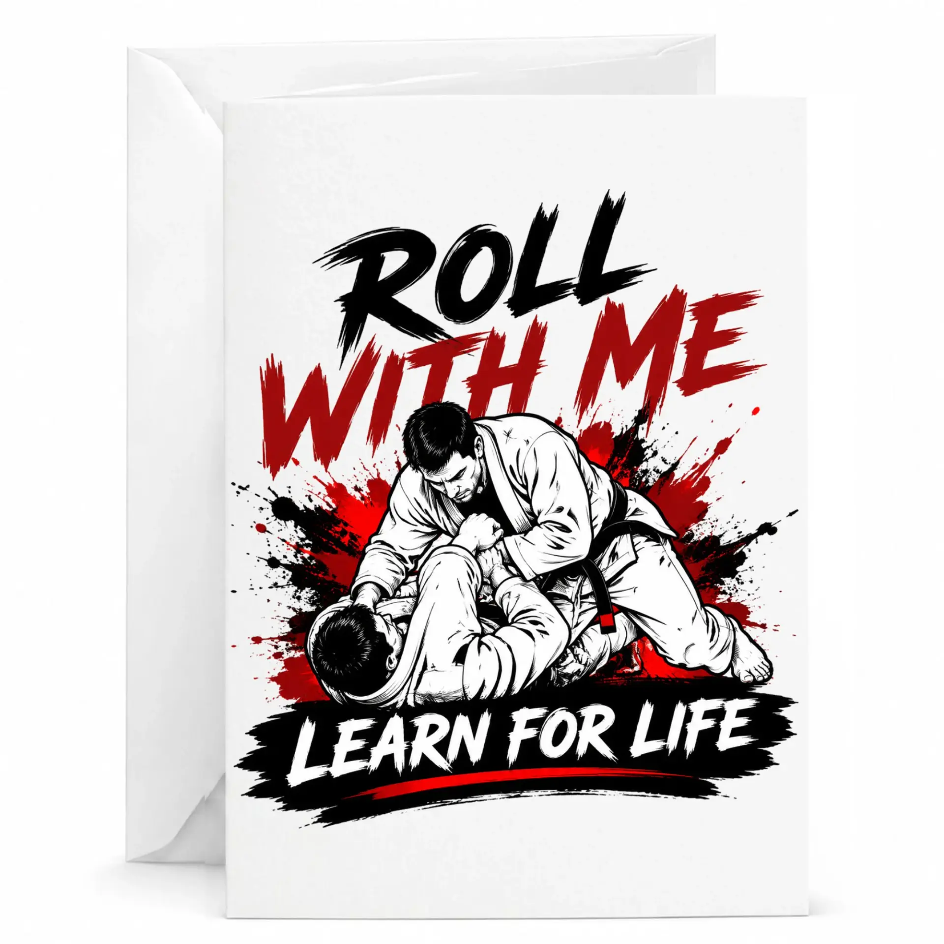 Funny Greeting Card for Martial Arts Enthusiast Roll with Me Learn for Life Athletic Hobby Stationery 5x7 Folded Note