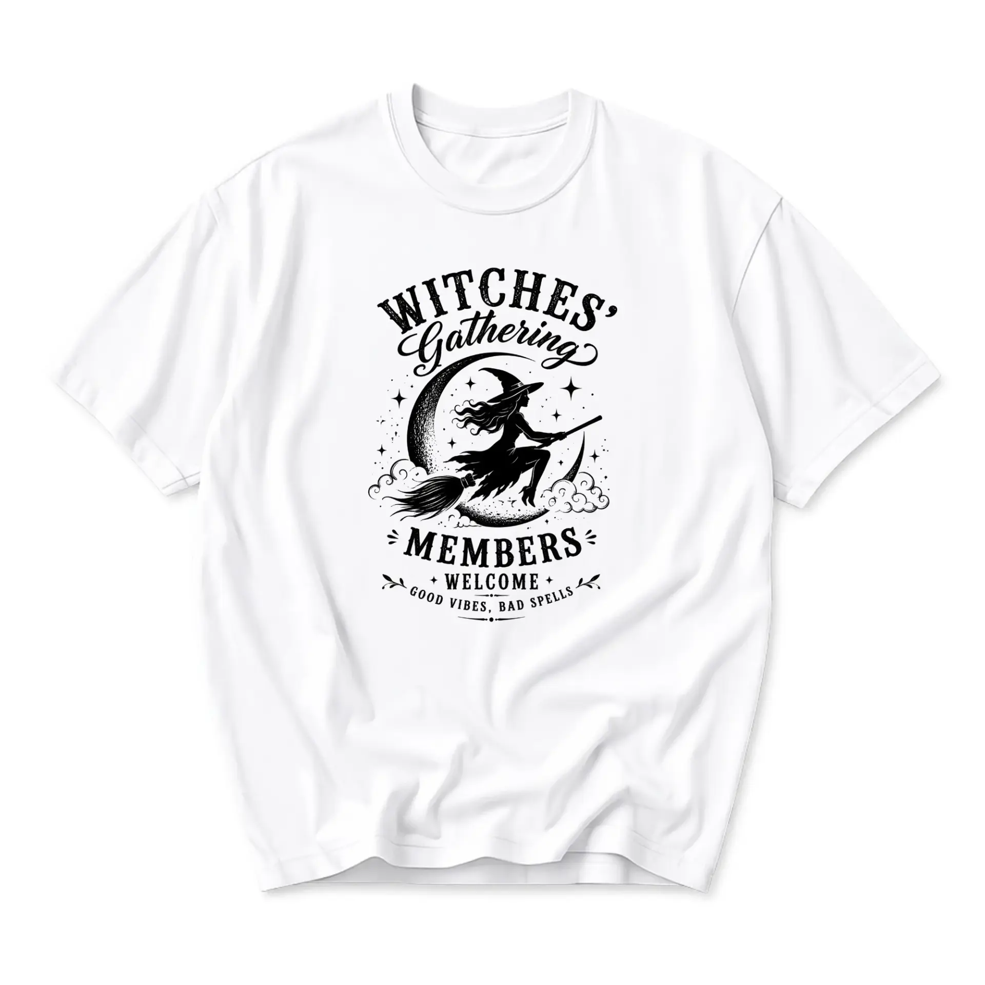 Graphic Tee Witches Gathering Members Welcome Print Unisex Casual Crew Neck Comfortable Cotton Blend Shirt Top