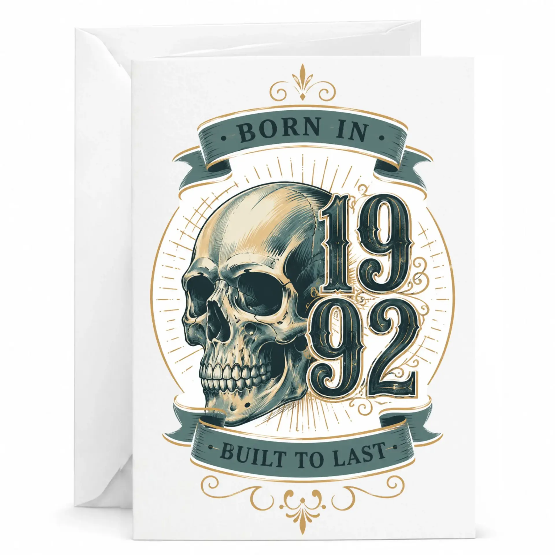 Birthday Card Born in 1992 Vintage Skull Design Greeting for Milestone Anniversary Gift Men and Women
