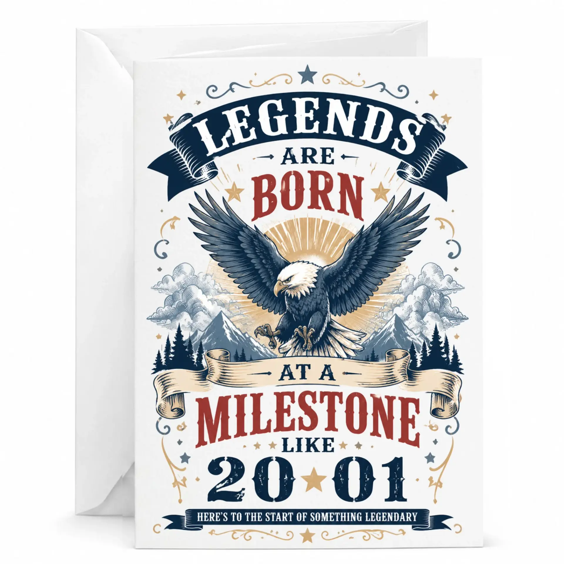 Birthday Card Featuring Vintage Eagle Design Celebrating 2001 Milestone Year Folded Greeting Card for Special Occasion