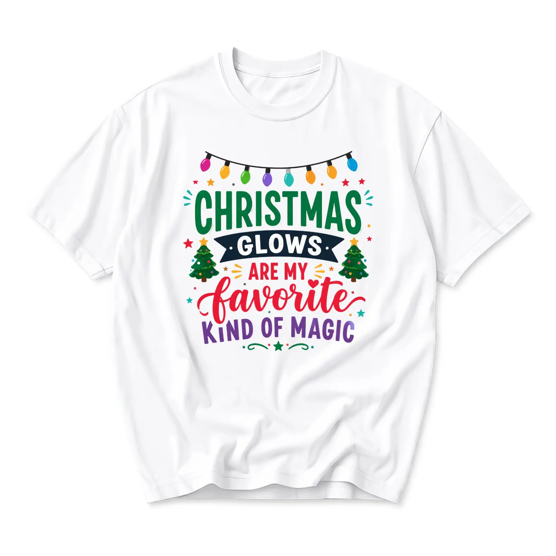 Funny Shirt Christmas Glows Are My Favorite Kind of Magic Holiday Graphic Print Unisex Crew Neck Casual Cotton Tee