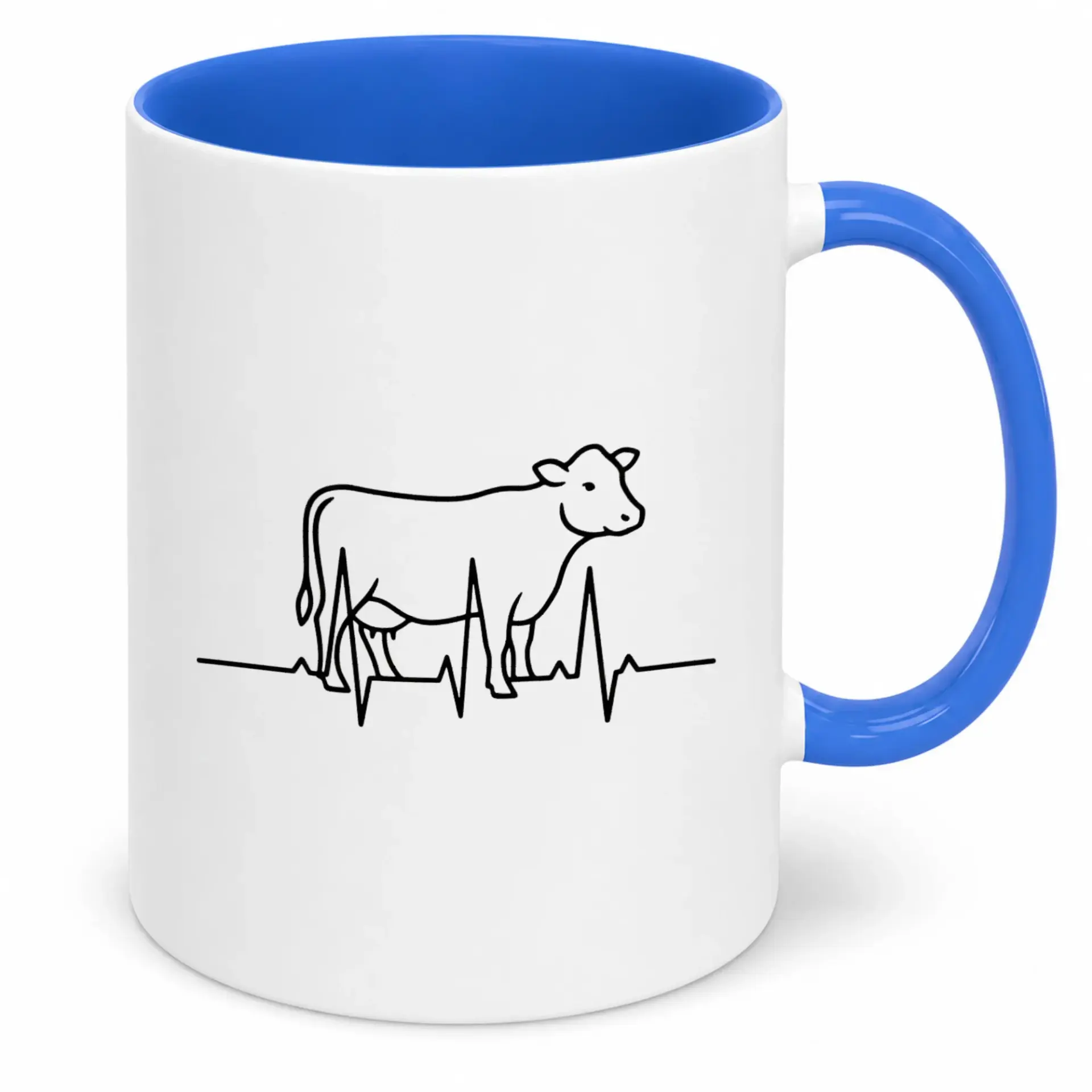 Cow Heartbeat Line Design Coffee Mug Funny Farm Animal Enthusiast Ceramic Tea Cup Blue Handle Drinkware Gift