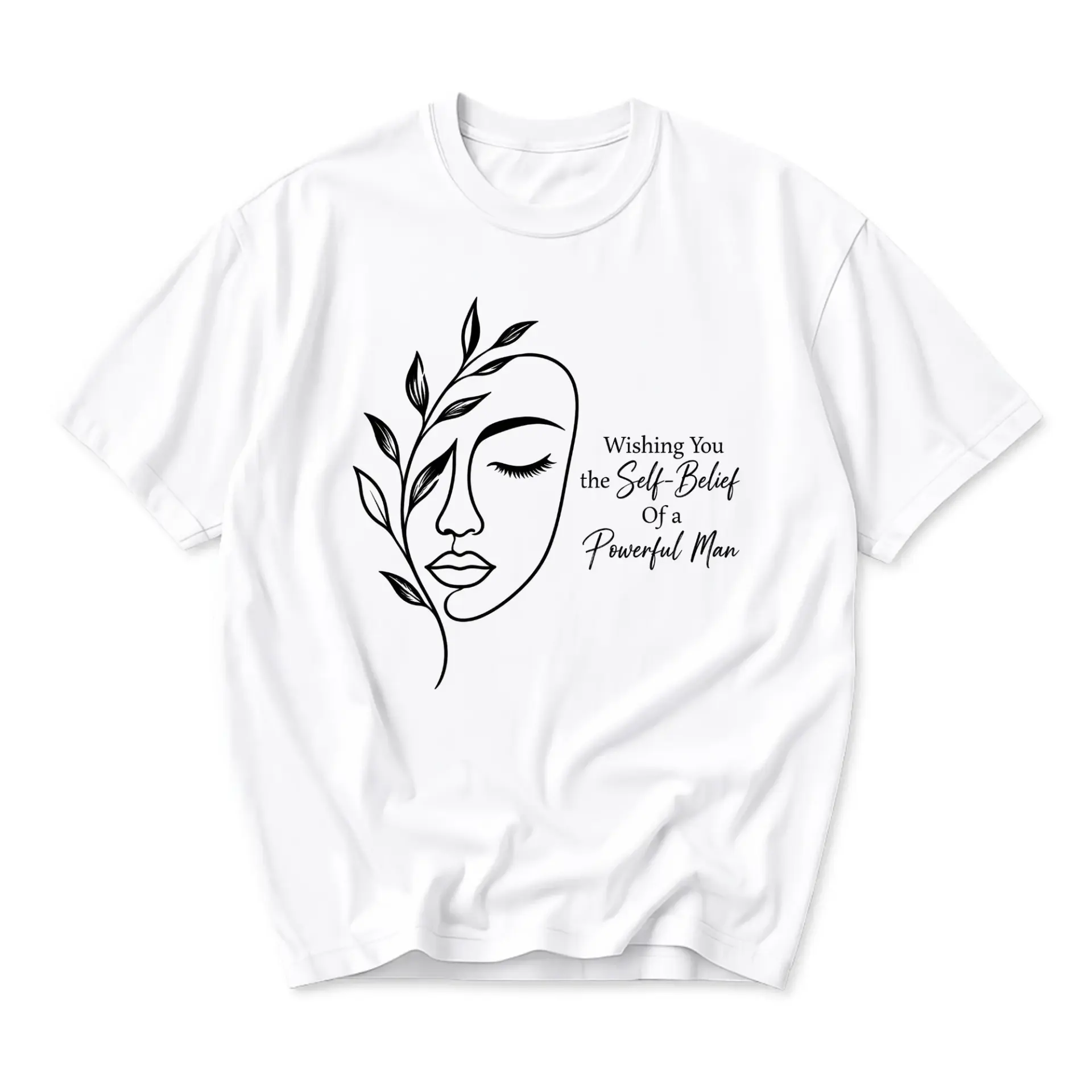 Graphic Tee Unisex Crew Neck T-Shirt Featuring Minimalist Abstract Face Line Art and Motivational Quote Design