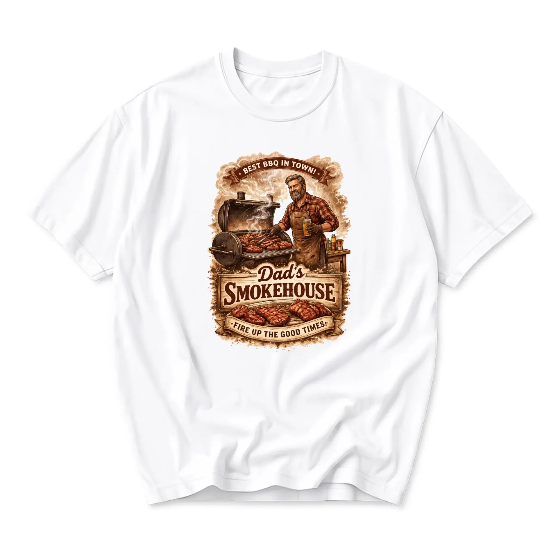 Funny Shirt Dad's Smokehouse Graphic Tee Unisex Crew Neck Casual Everyday Wear Barbecue Theme Printed T-Shirt