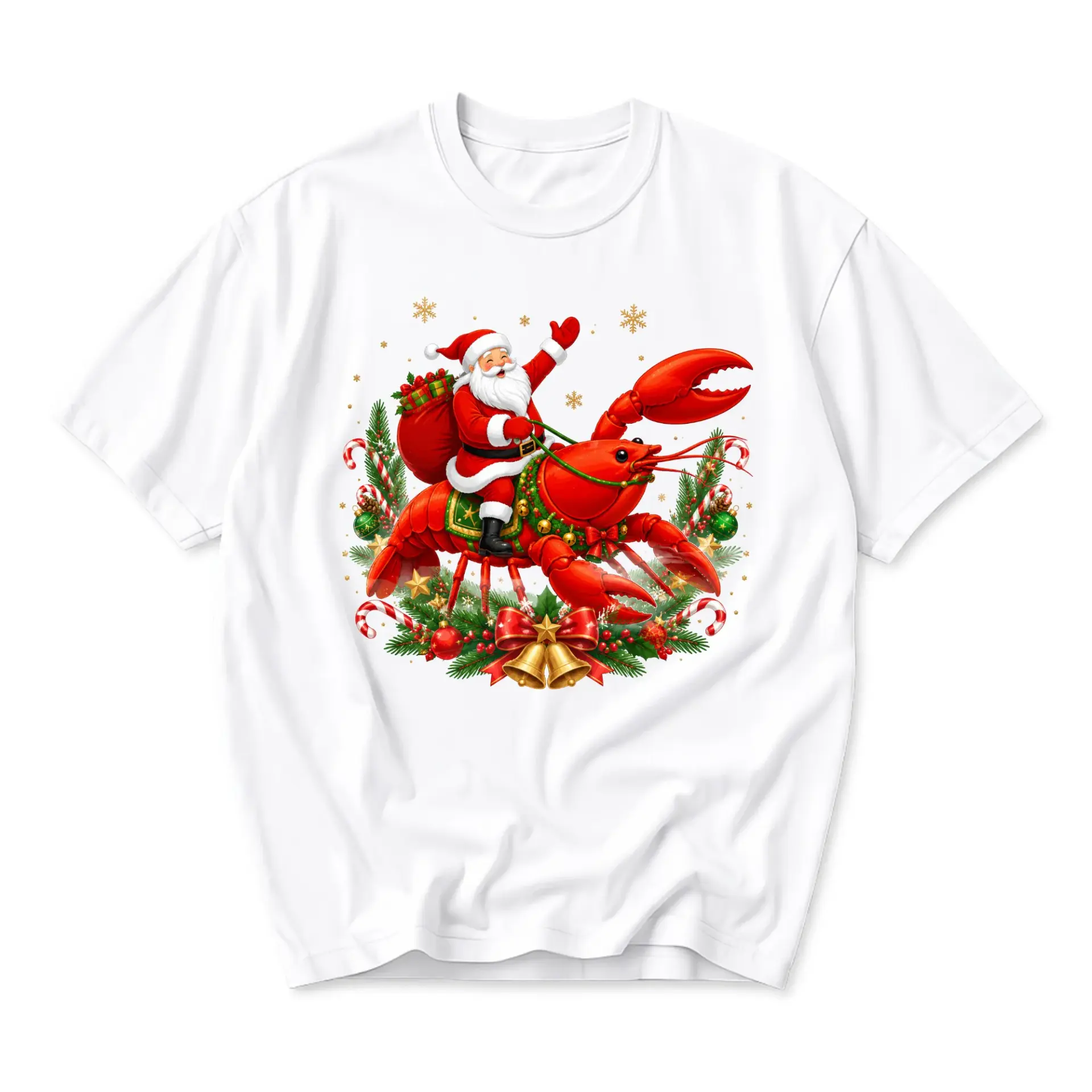 Graphic Tee Santa Claus Riding a Lobster Christmas Theme Unisex Crew Neck Casual Everyday Holiday Short Sleeve Shirt