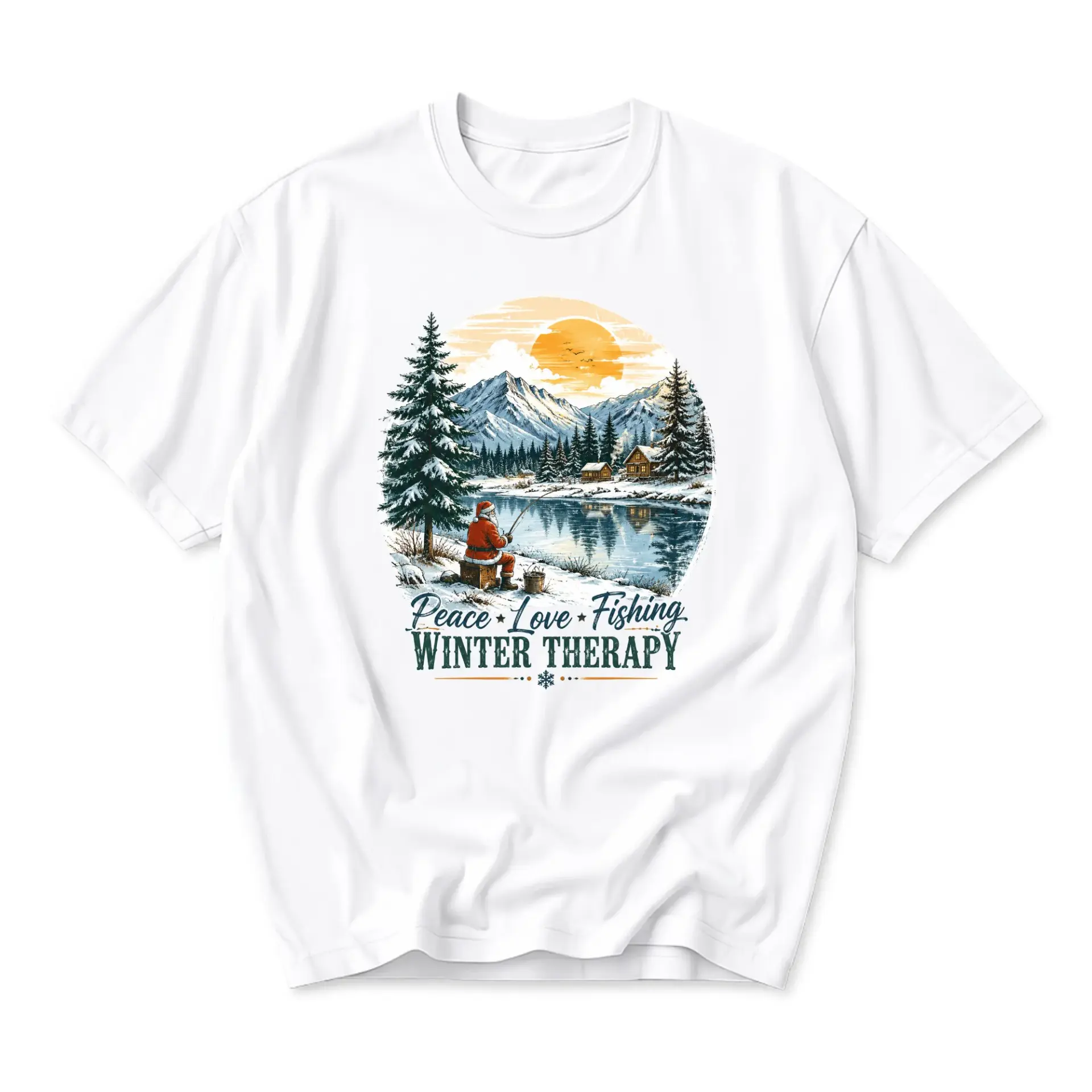 Funny Shirt Peace Love Fishing Therapy Graphic Printed Unisex Crew Neck