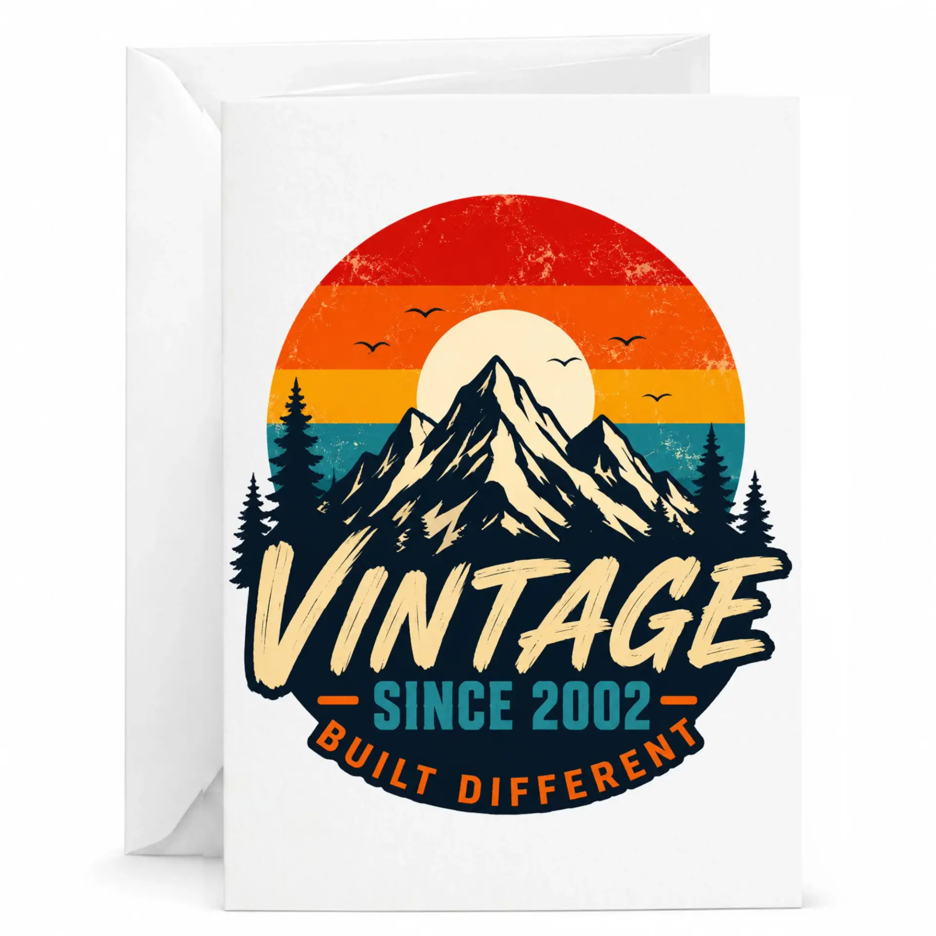 Greeting Card Vintage Since 2002 Built Different Retro Mountain Sunset Design for Milestone Birthday Celebration