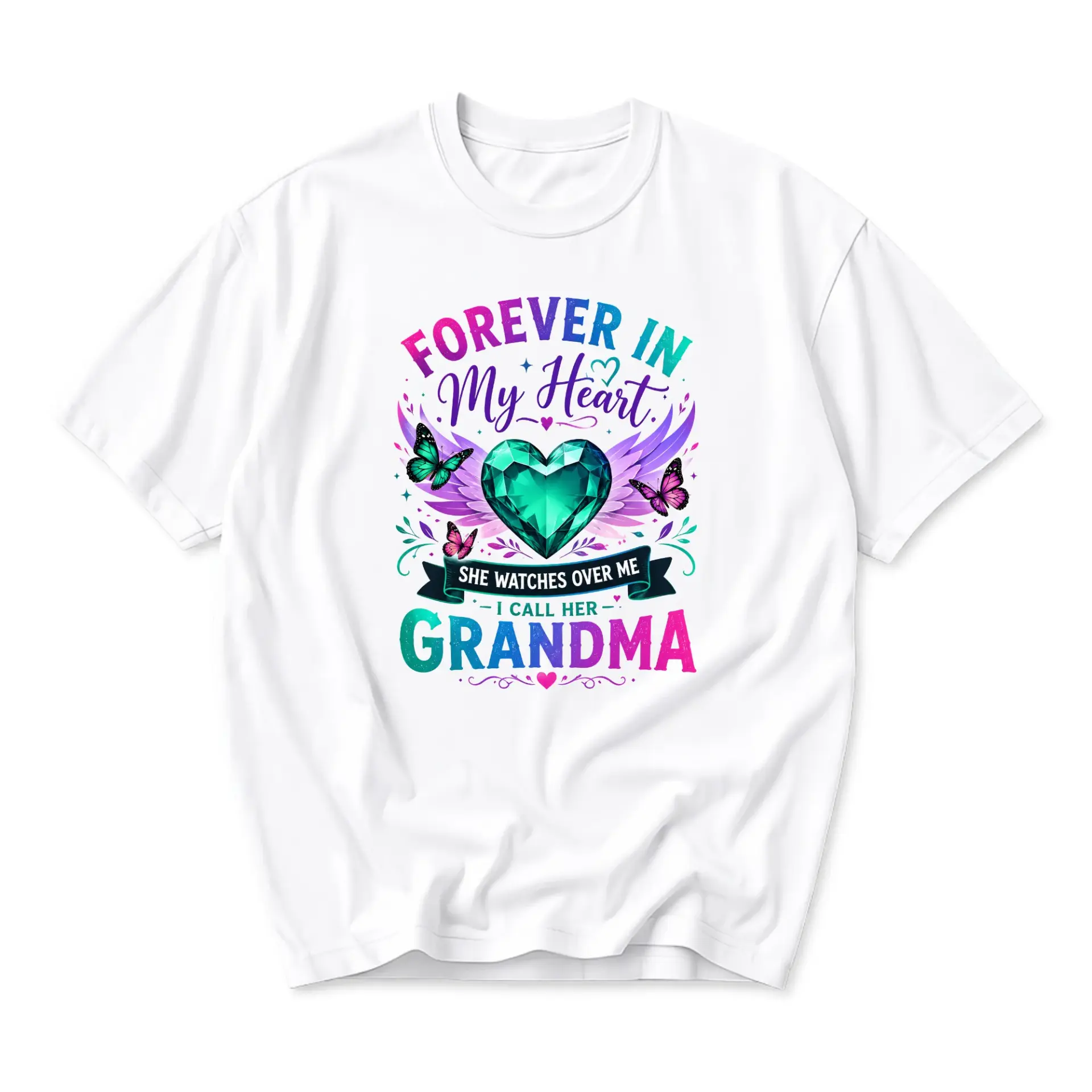 Graphic Tee Forever in My Heart Grandma Memorial Unisex Crew Neck T-Shirt Casual Everyday Short Sleeve Cotton Shirt