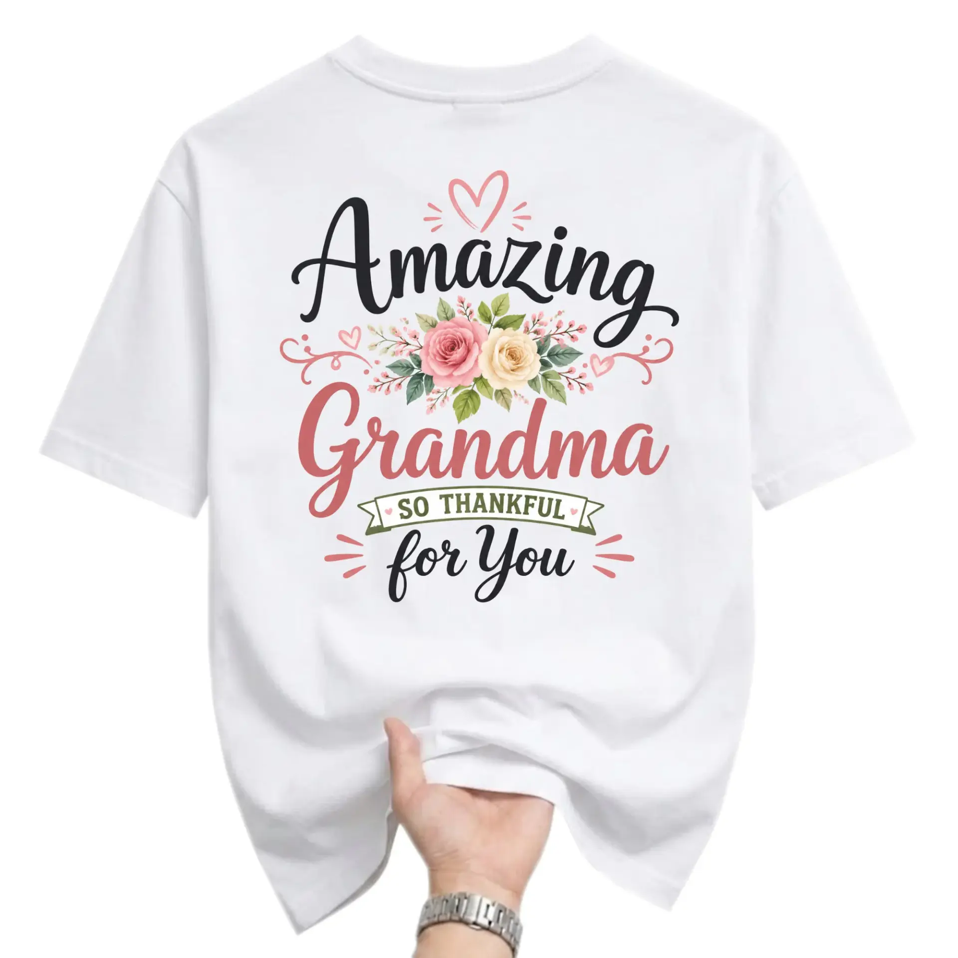 Graphic Tee Amazing Grandma so Thankful for You Floral Art Unisex Crew Neck