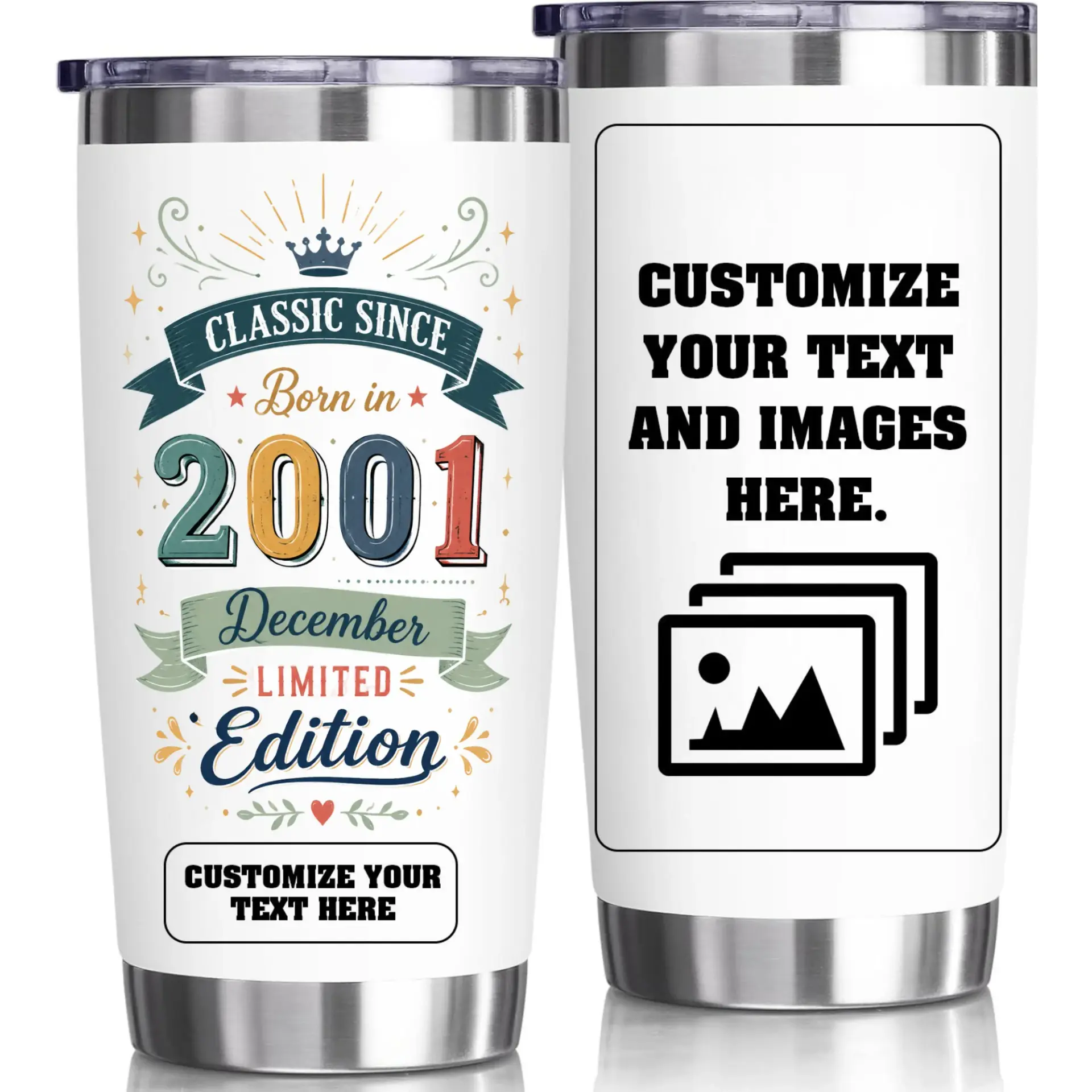 Stainless Steel Tumbler 20oz Classic Since 2001 December Birthday Gift Insulated Travel Mug for Coffee and Tea