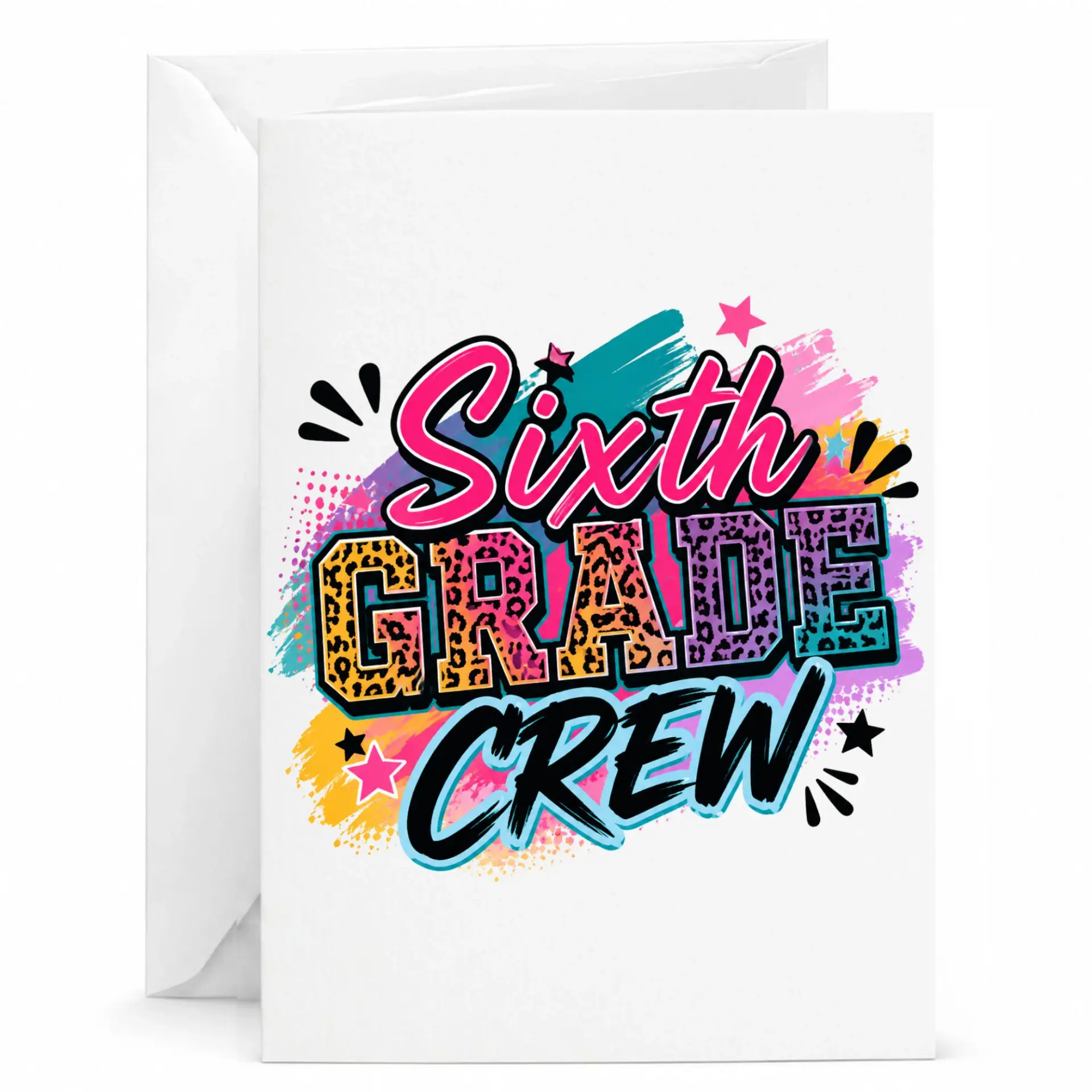 Greeting Card Sixth Crew Fun Colorful Leopard Print Design for Achievement Celebrations or Encouragement